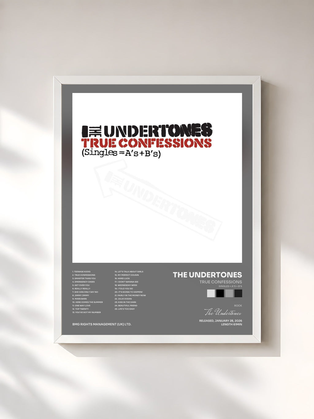 #blanc True Confessions (Singles = A's + B's) von The Undertones als gerahmter Kunstdruck, weißer Rahmen, gedruckt und gerahmt in Frankreich