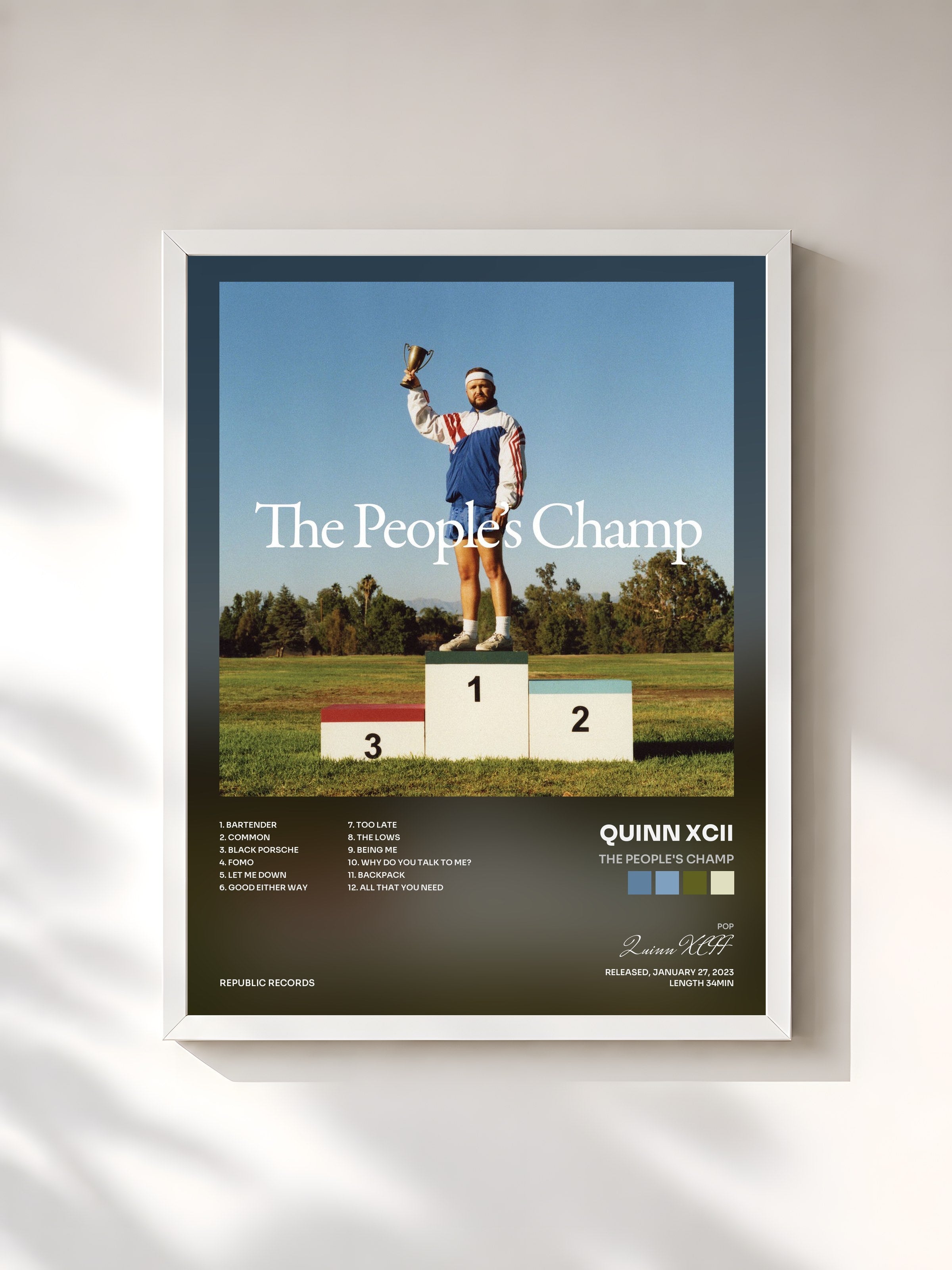 #blanc Tableau de l'album The People's Champ de Quinn XCII, cadre blanc, imprimé et encadré en France