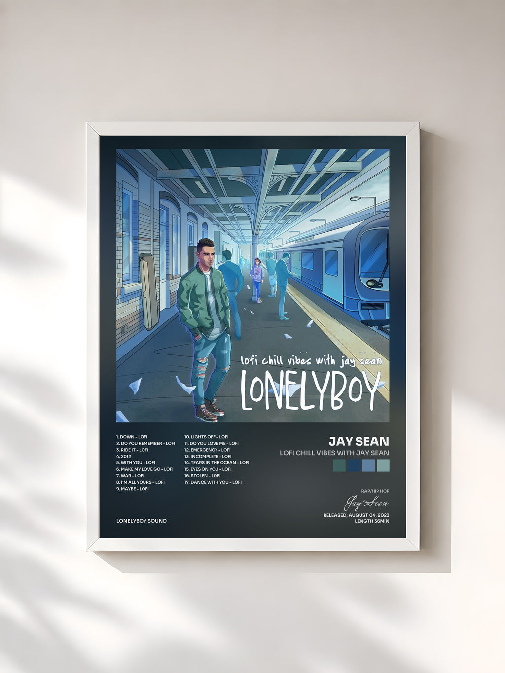#blanc Tableau de l'album lofi chill vibes with jay sean de Jay Sean, cadre blanc, imprimé et encadré en France