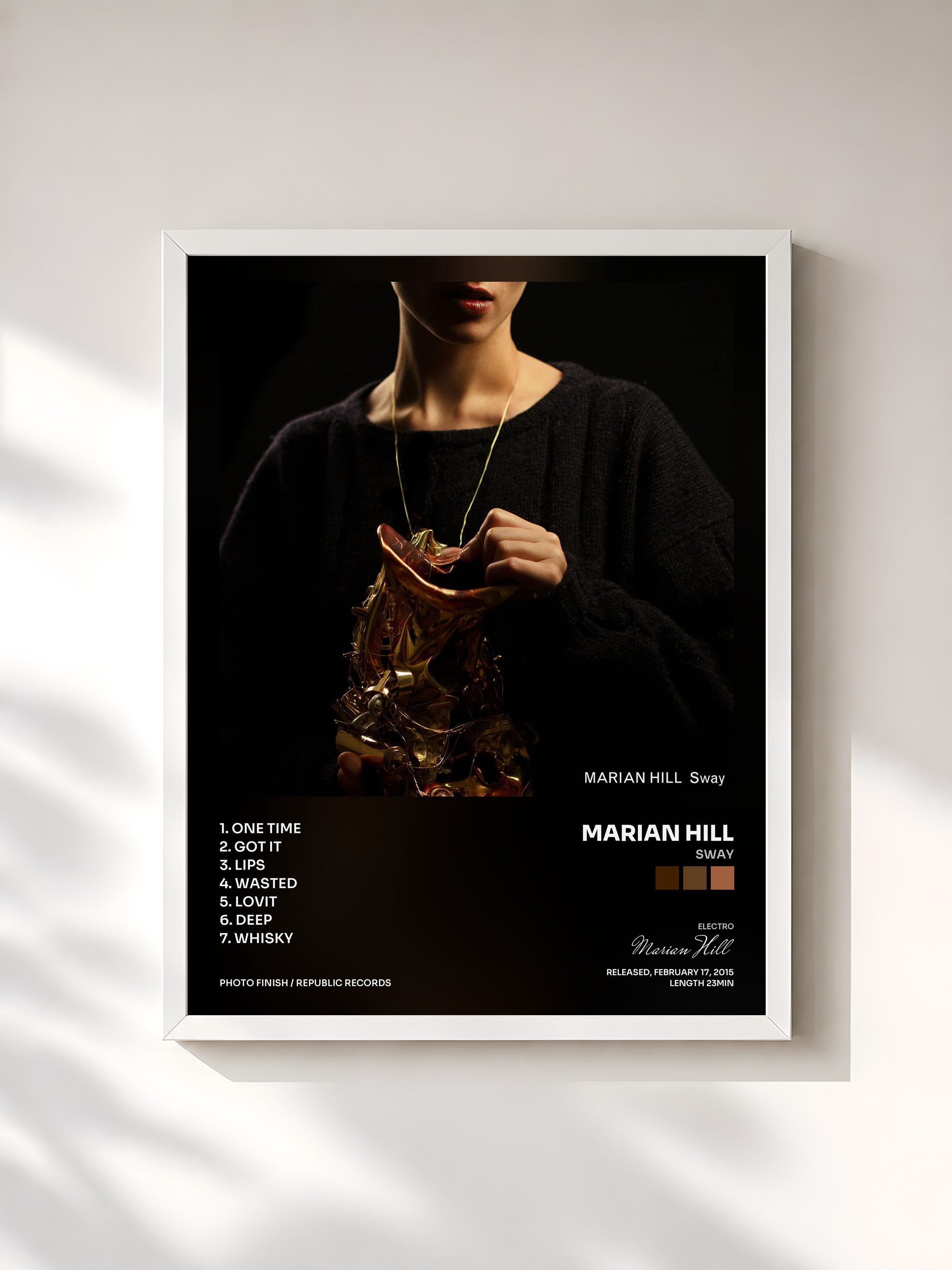 #blanc Tableau de l'album Sway de Marian Hill, cadre blanc, imprimé et encadré en France