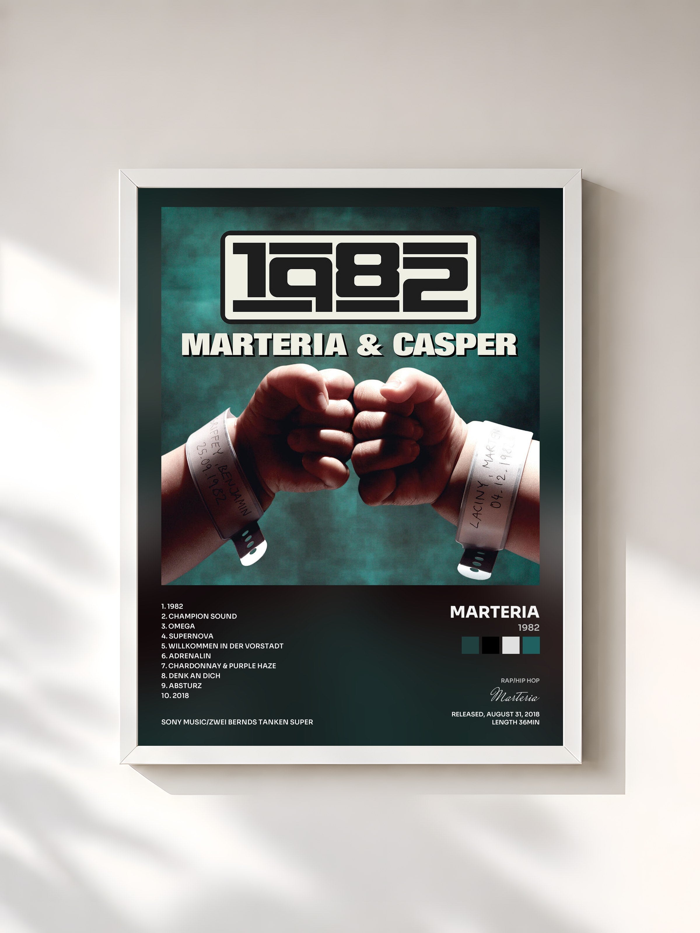 #blanc Tableau de l'album 1982 de Marteria, cadre blanc, imprimé et encadré en France