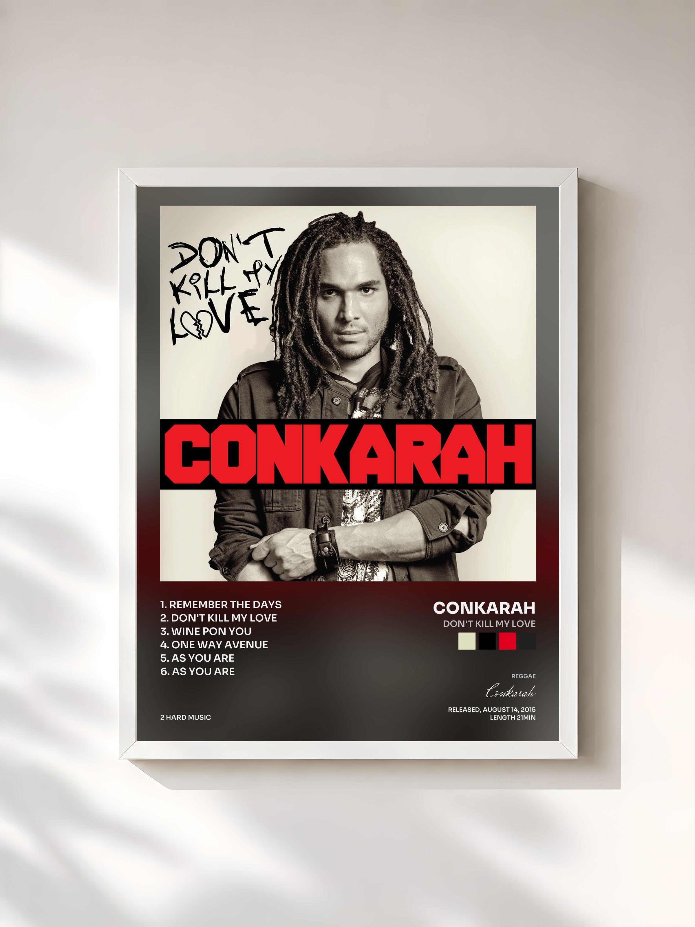 #blanc Tableau de l'album Don't Kill My Love de Conkarah, cadre blanc, imprimé et encadré en France