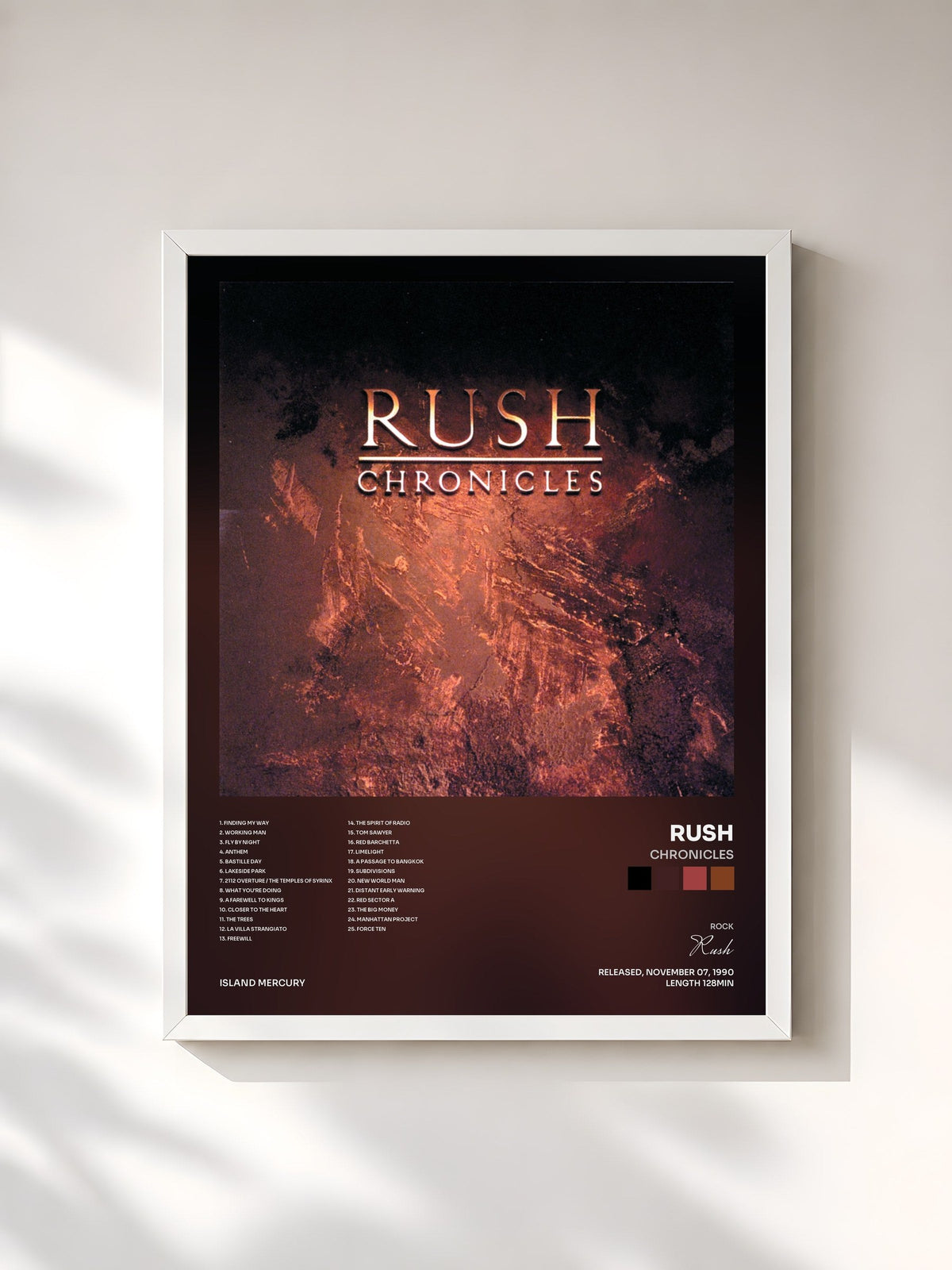 #blanc Tableau de l'album Chronicles de Rush, cadre blanc, imprimé et encadré en France
