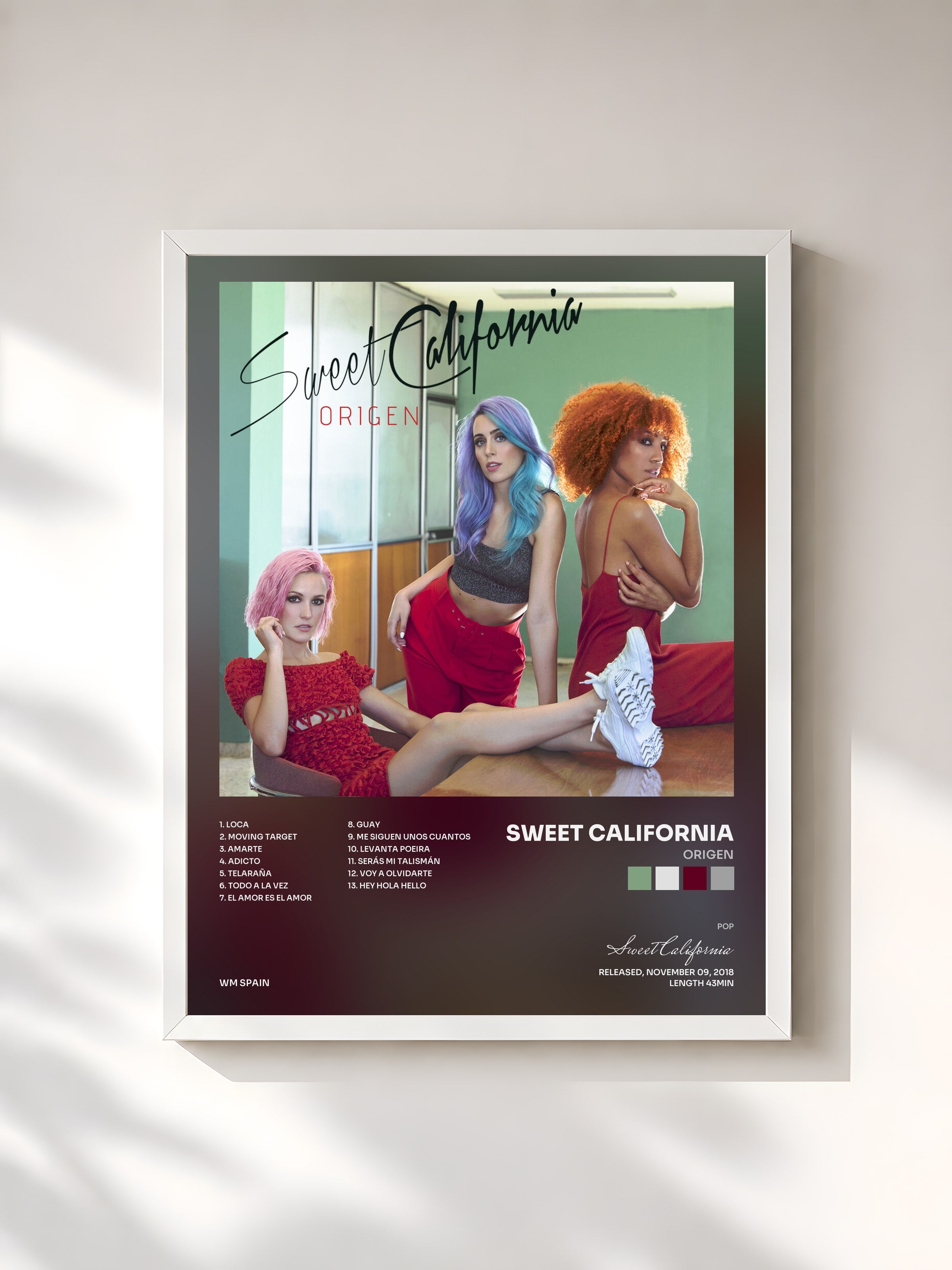 #blanc Tableau de l'album Origen de Sweet California, cadre blanc, imprimé et encadré en France