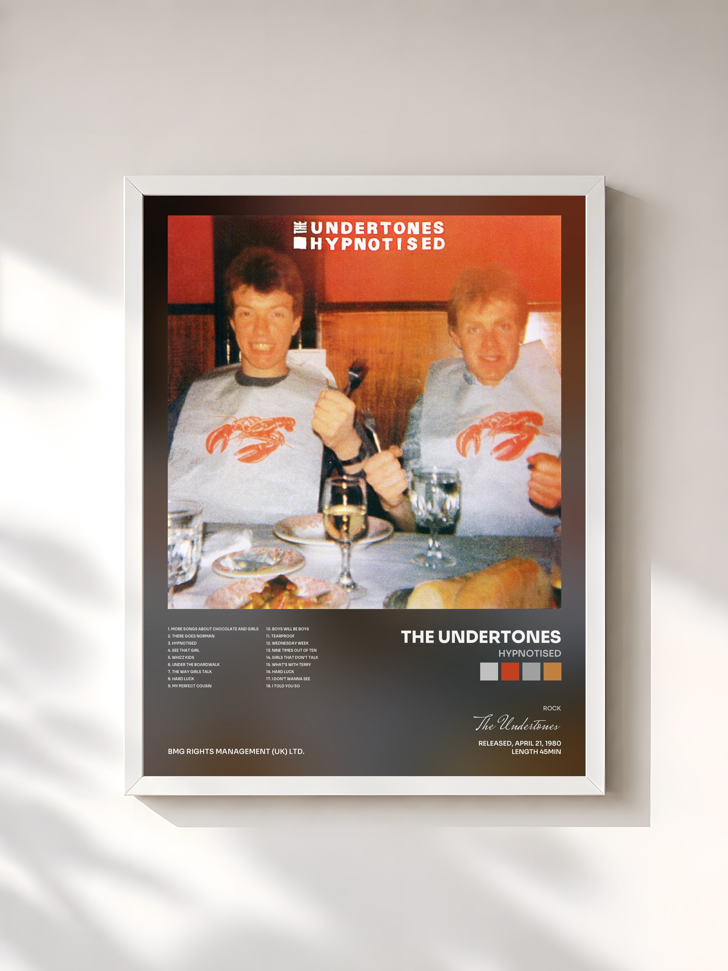 #blanc Tableau de l'album Hypnotised de The Undertones, cadre blanc, imprimé et encadré en France