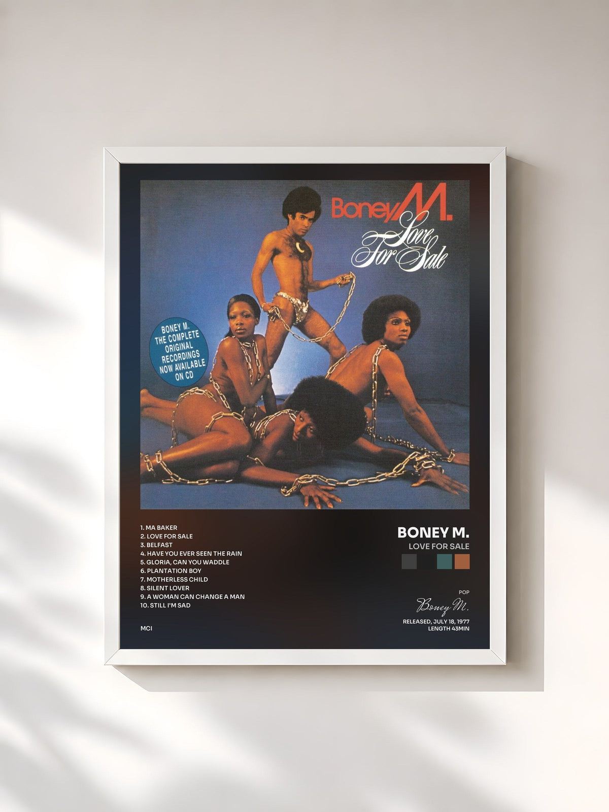#blanc Tableau de l'album Love For Sale de Boney M., cadre blanc, imprimé et encadré en France