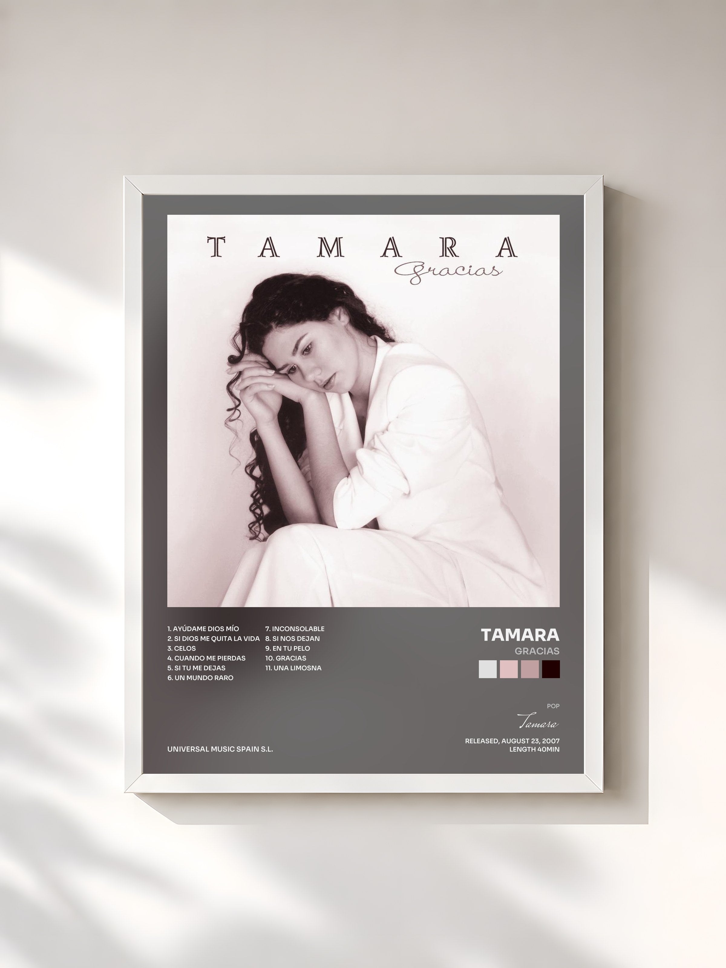 #blanc Tableau de l'album Gracias de Tamara, cadre blanc, imprimé et encadré en France