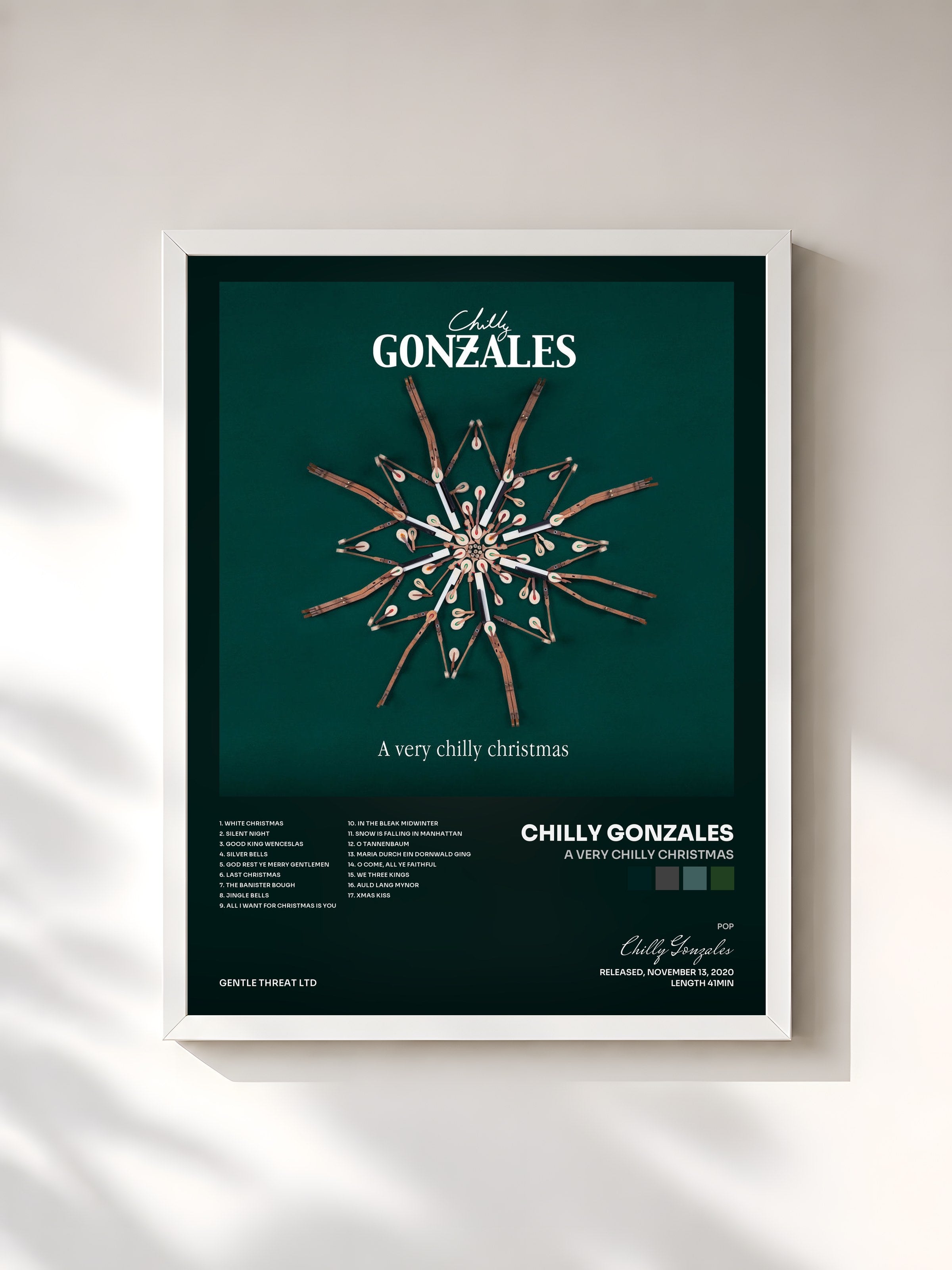 #blanc Tableau de l'album A very chilly christmas de Chilly Gonzales, cadre blanc, imprimé et encadré en France
