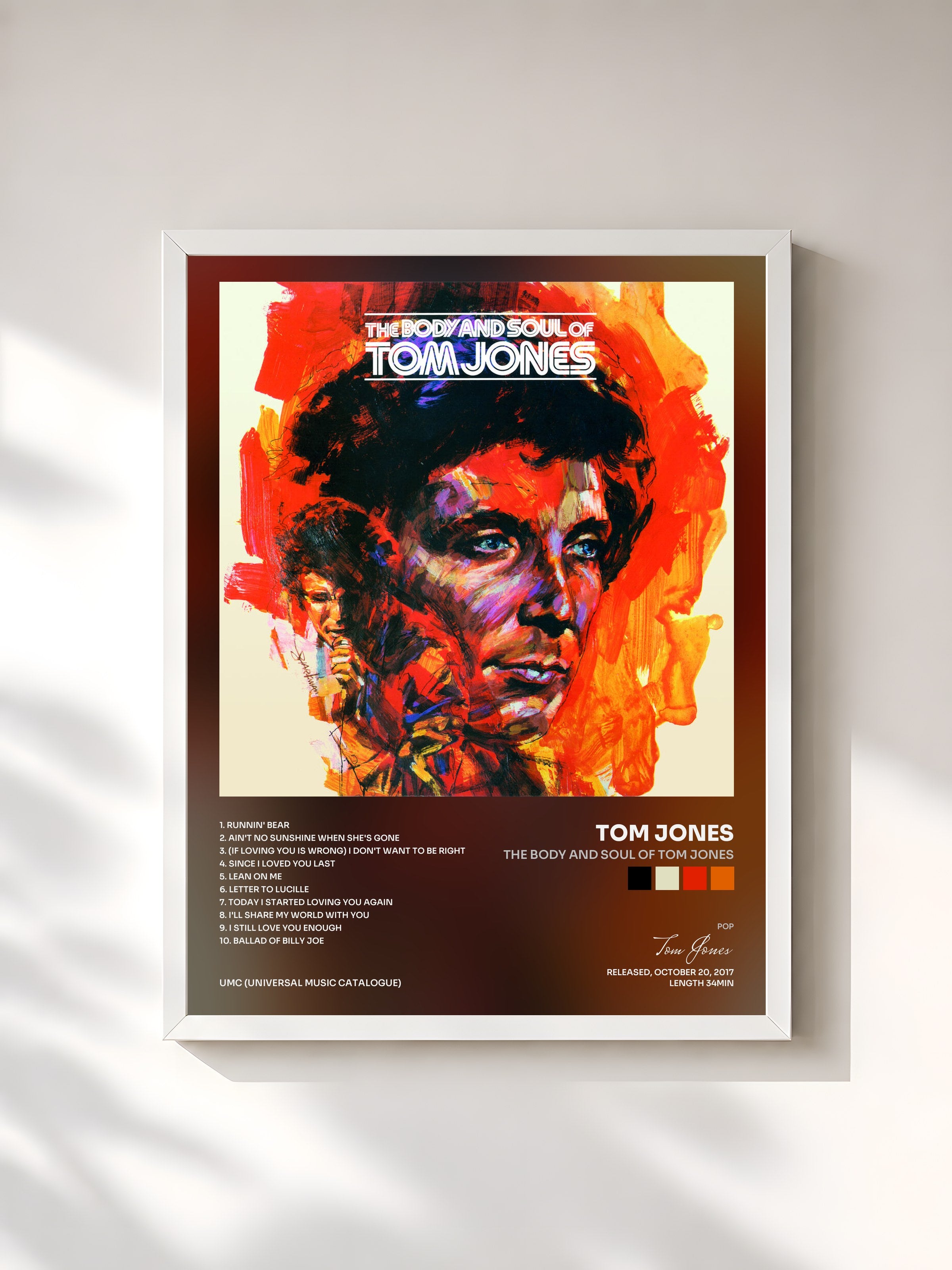 #blanc Tableau de l'album The Body And Soul Of Tom Jones de Tom Jones, cadre blanc, imprimé et encadré en France