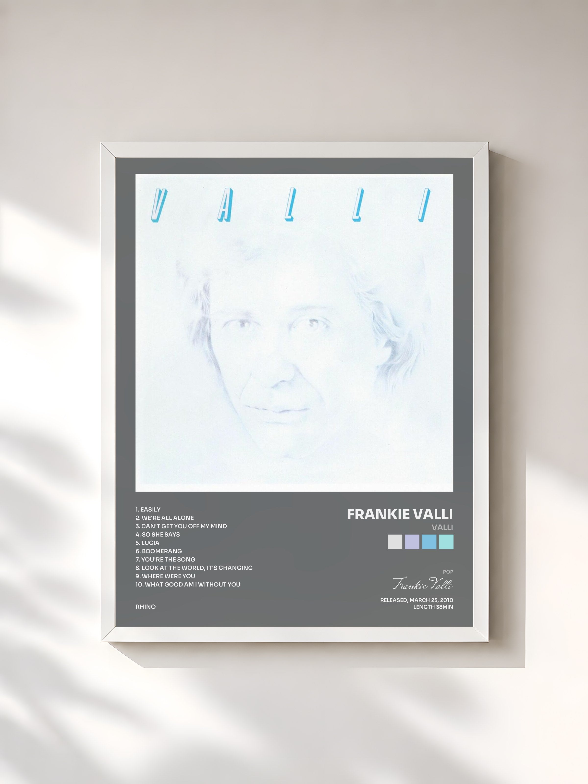 #blanc Tableau de l'album Valli de Frankie Valli, cadre blanc, imprimé et encadré en France