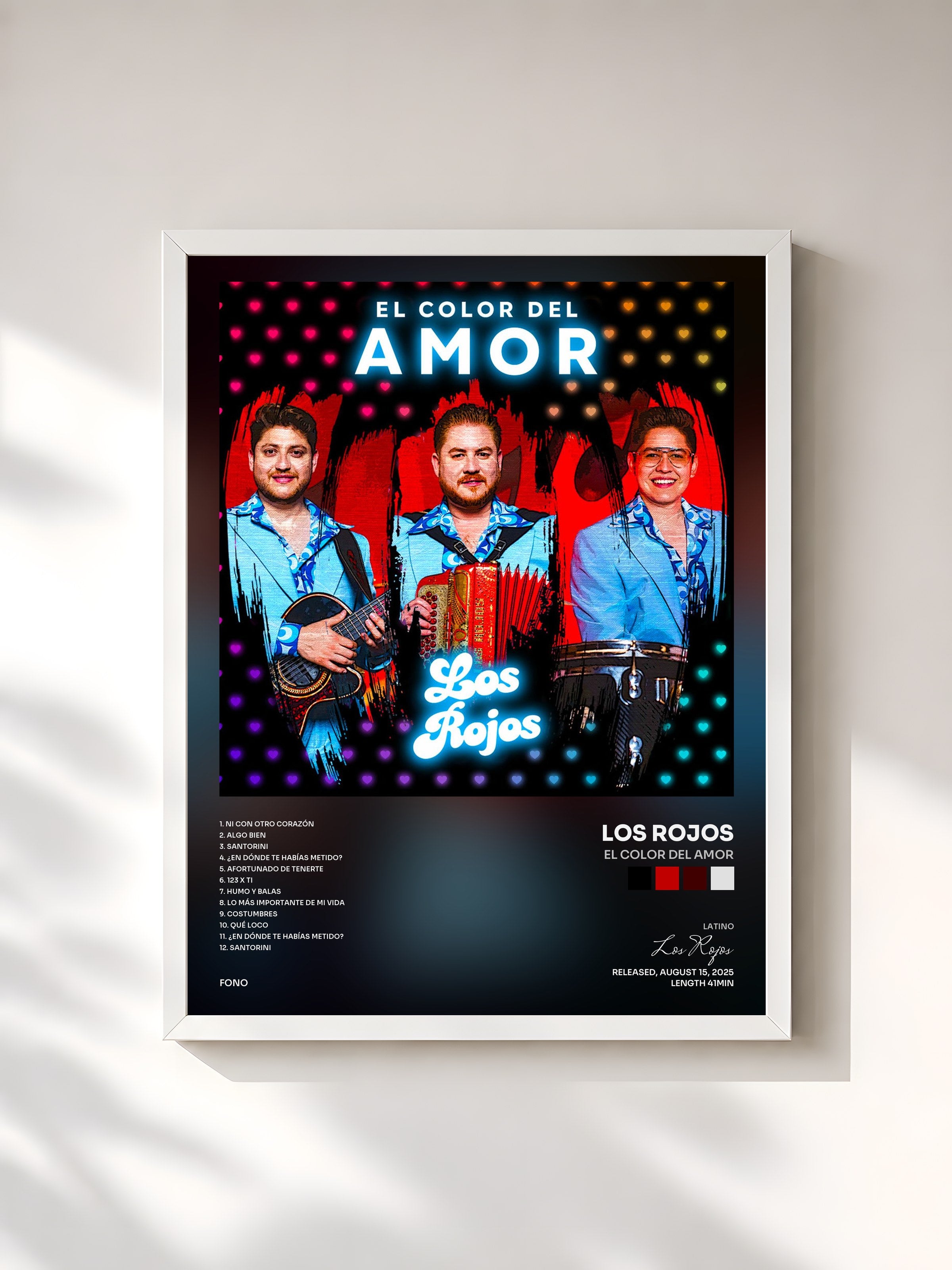 #blanc Tableau de l'album El Color Del Amor de Los Rojos, cadre blanc, imprimé et encadré en France