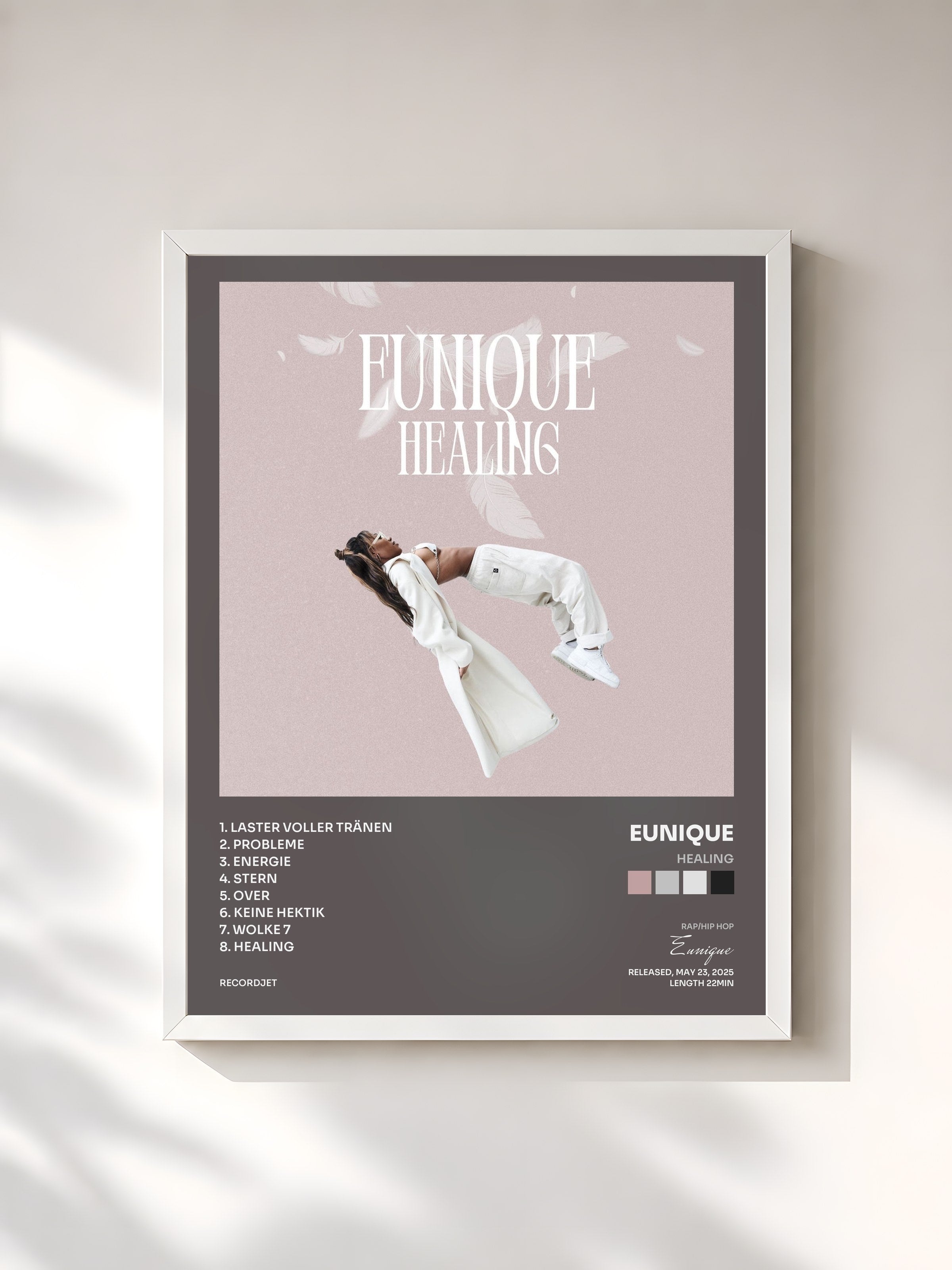 #blanc Tableau de l'album Healing de Eunique, cadre blanc, imprimé et encadré en France