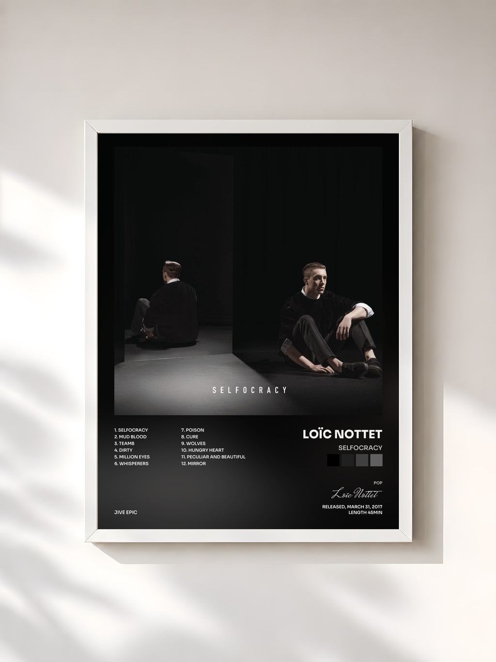 #blanc Tableau de l'album Selfocracy de Loïc Nottet, cadre blanc, imprimé et encadré en France