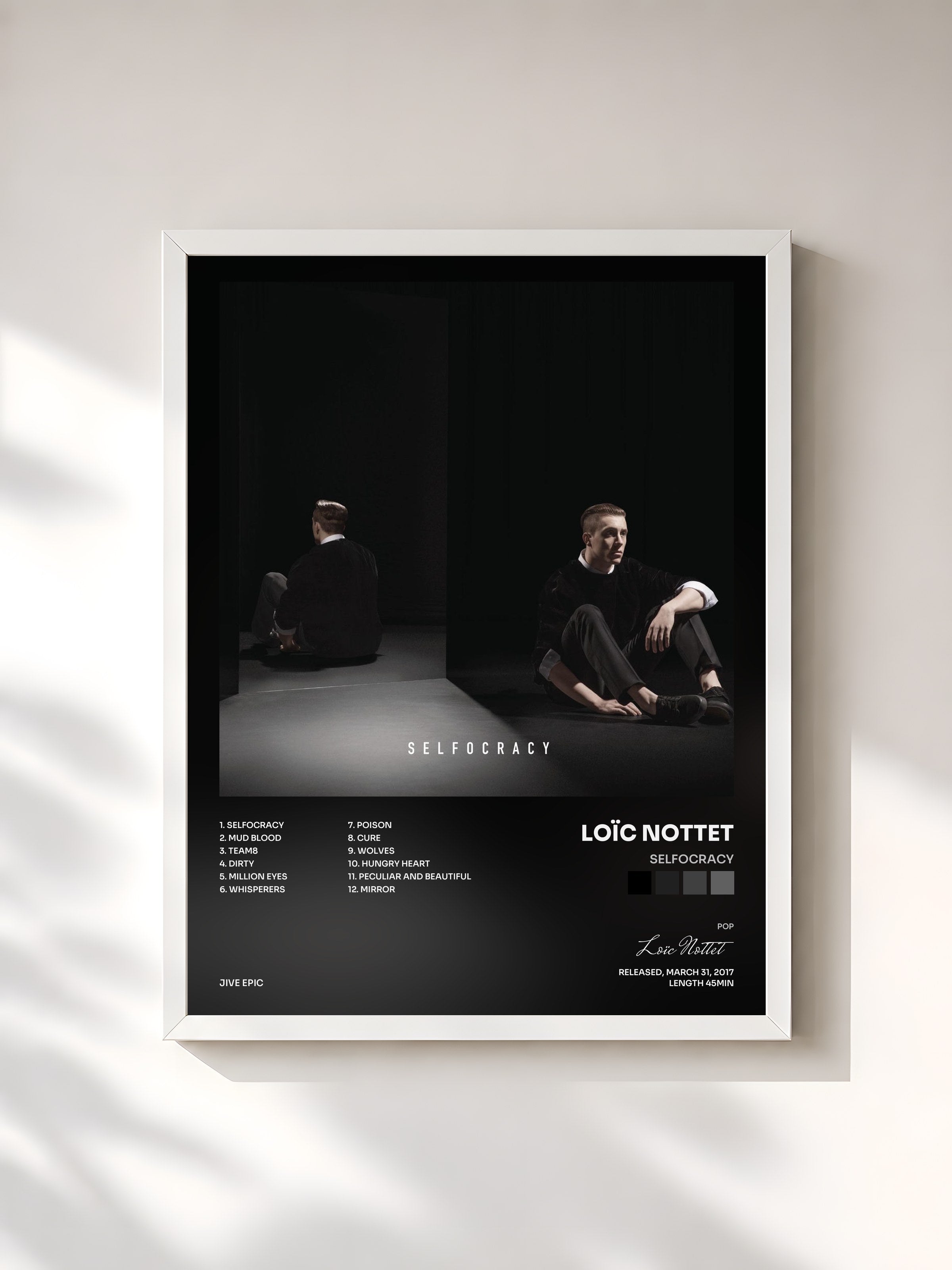 #blanc Tableau de l'album Selfocracy de Loïc Nottet, cadre blanc, imprimé et encadré en France