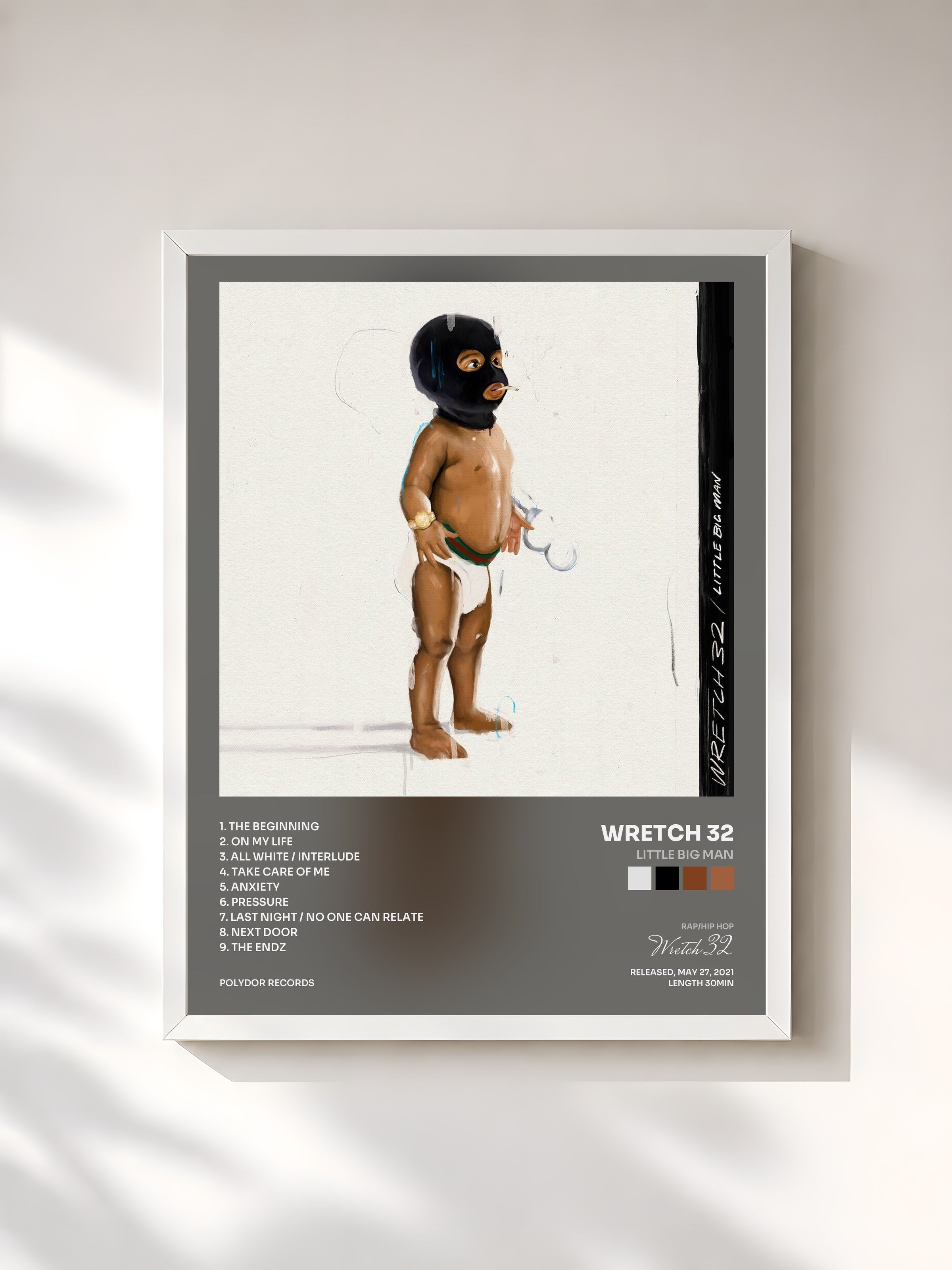 #blanc Tableau de l'album little BIG Man de Wretch 32, cadre blanc, imprimé et encadré en France
