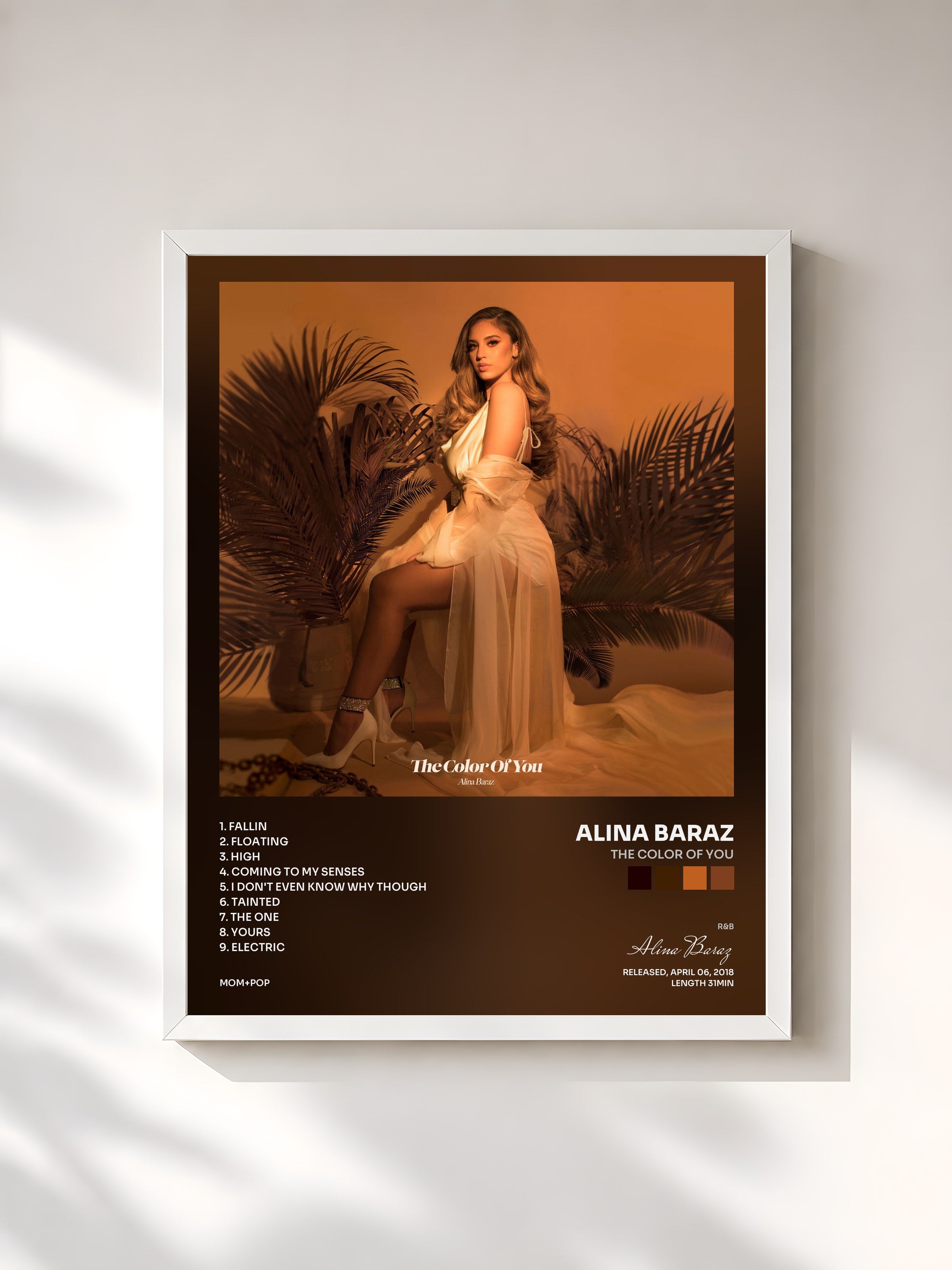 #blanc Tableau de l'album The Color Of You de Alina Baraz, cadre blanc, imprimé et encadré en France