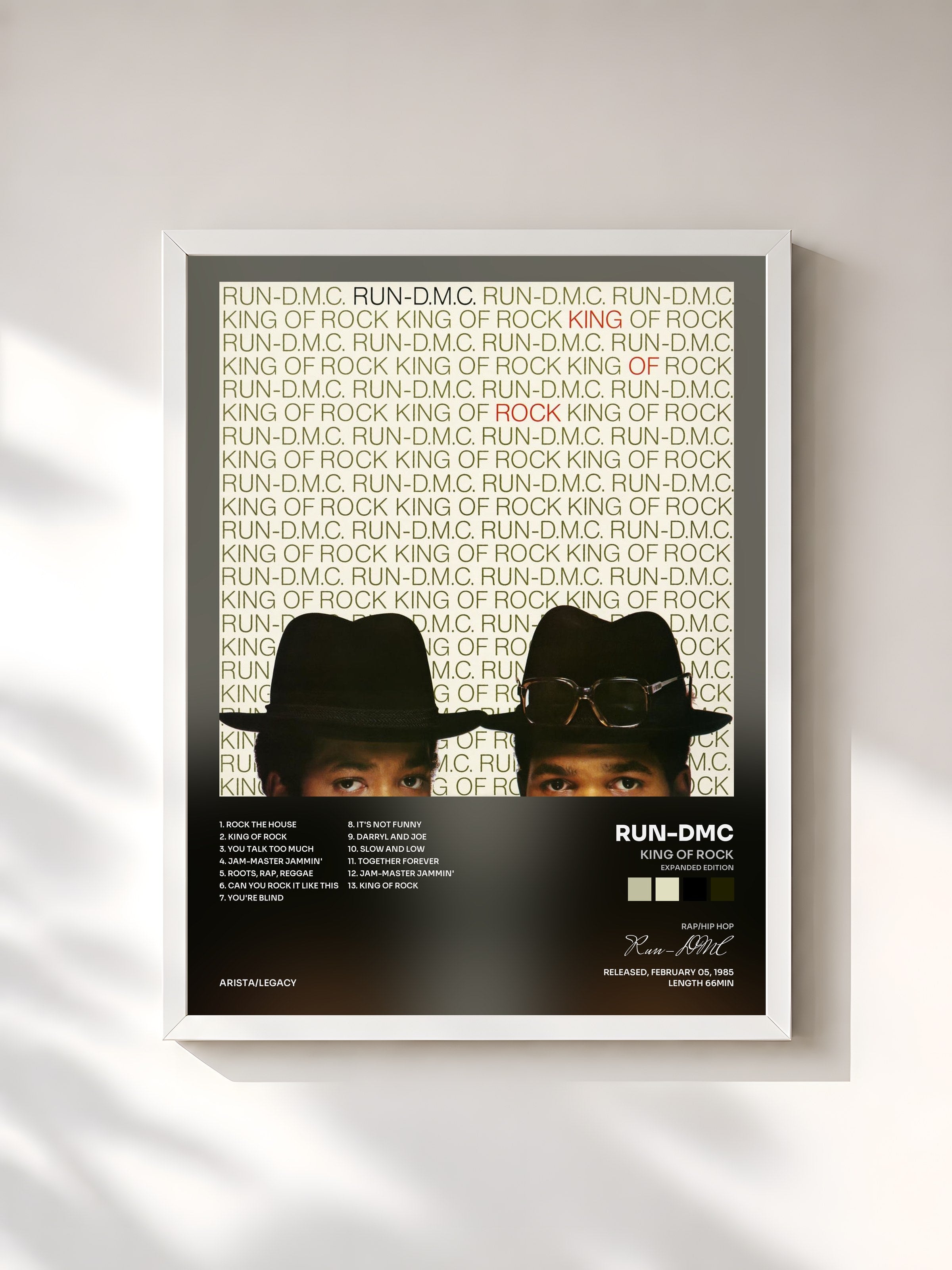 #blanc Tableau de l'album King Of Rock (Expanded Edition) de Run-DMC, cadre blanc, imprimé et encadré en France
