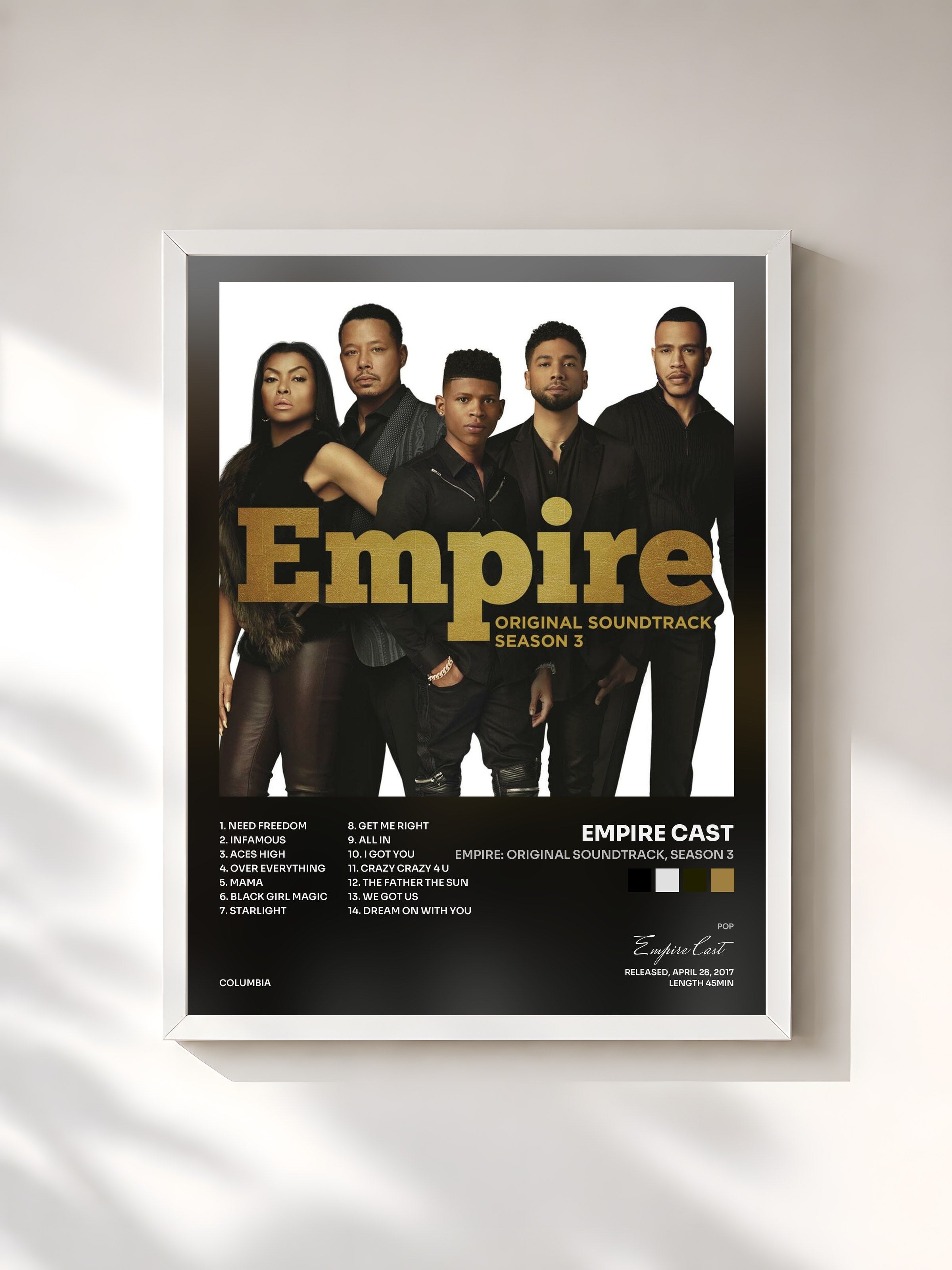 #blanc Tableau de l'album Empire: Original Soundtrack, Season 3 de Empire Cast, cadre blanc, imprimé et encadré en France