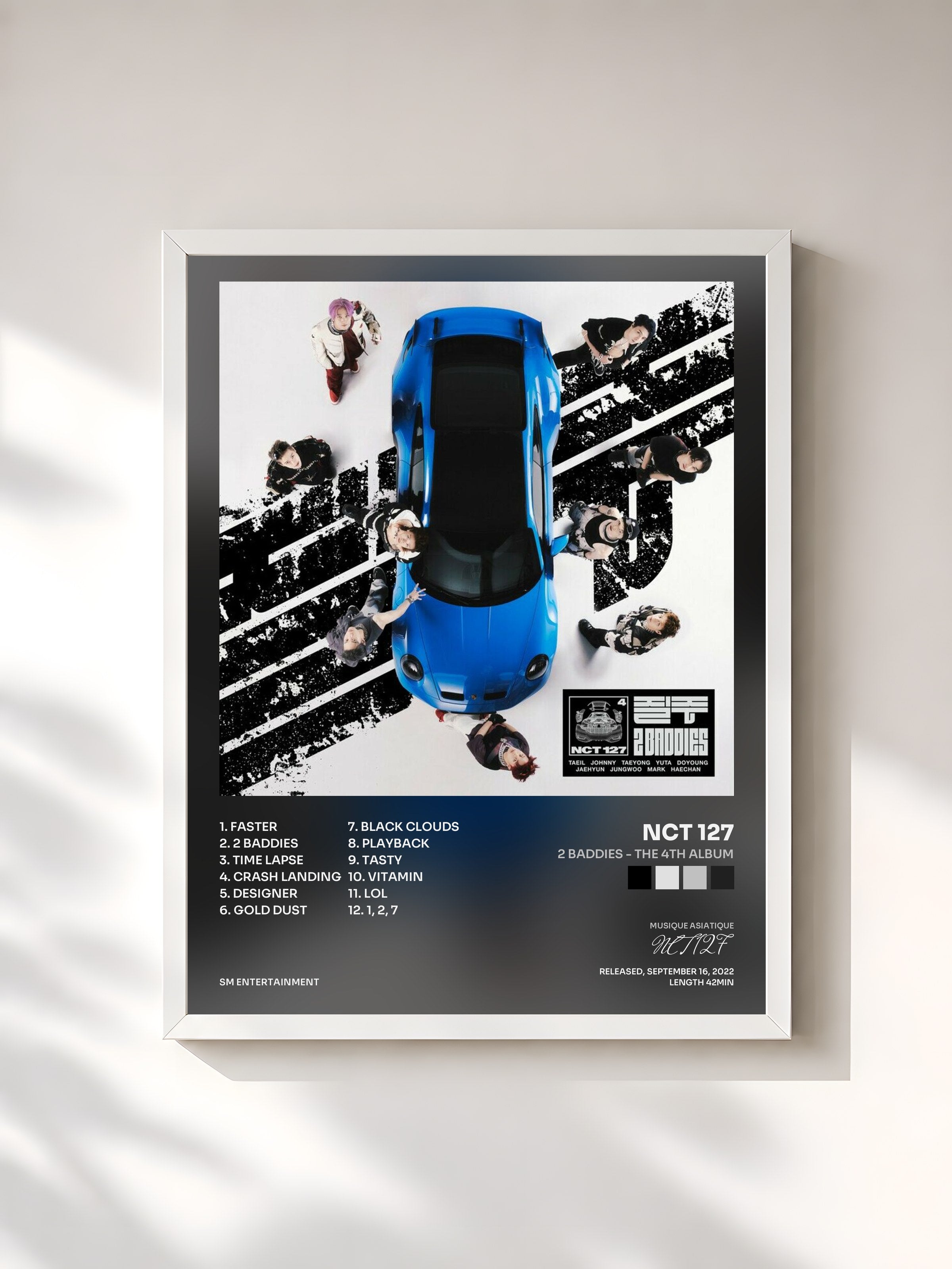 #blanc Tableau de l'album 2 Baddies - The 4th Album de NCT 127, cadre blanc, imprimé et encadré en France