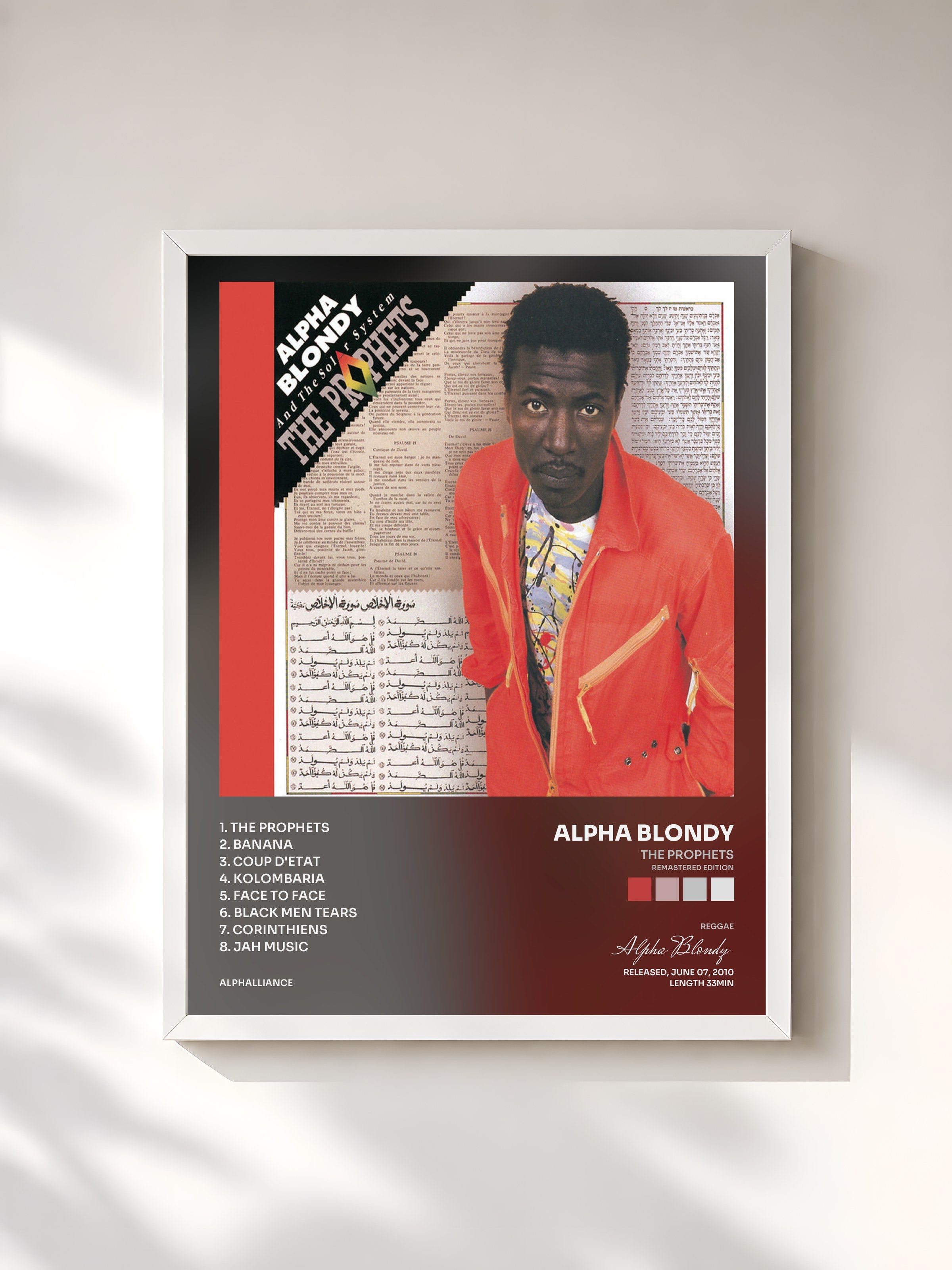 #blanc Tableau de l'album The Prophets (Remastered Edition) de Alpha Blondy, cadre blanc, imprimé et encadré en France