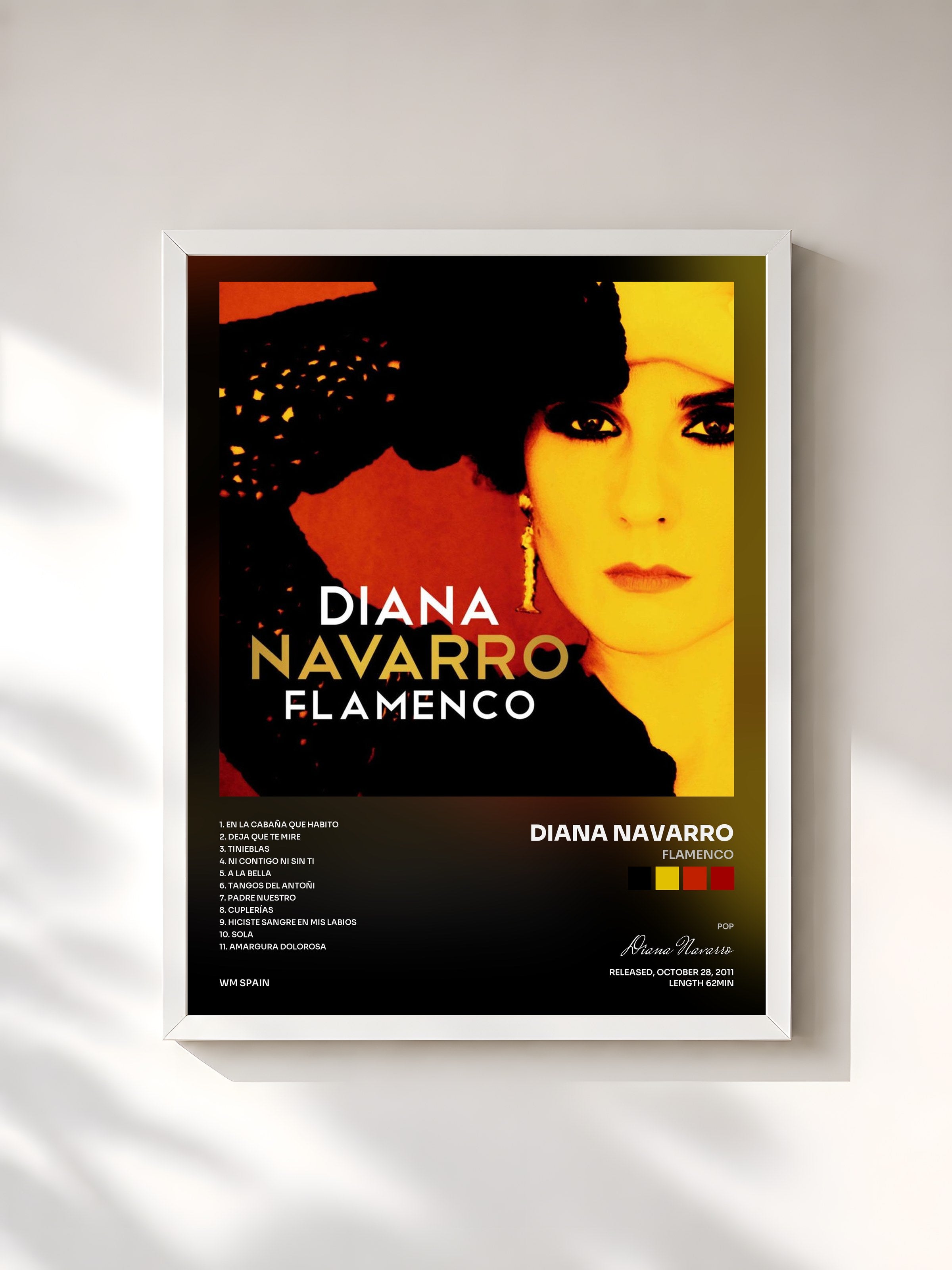 #blanc Tableau de l'album Flamenco de Diana Navarro, cadre blanc, imprimé et encadré en France