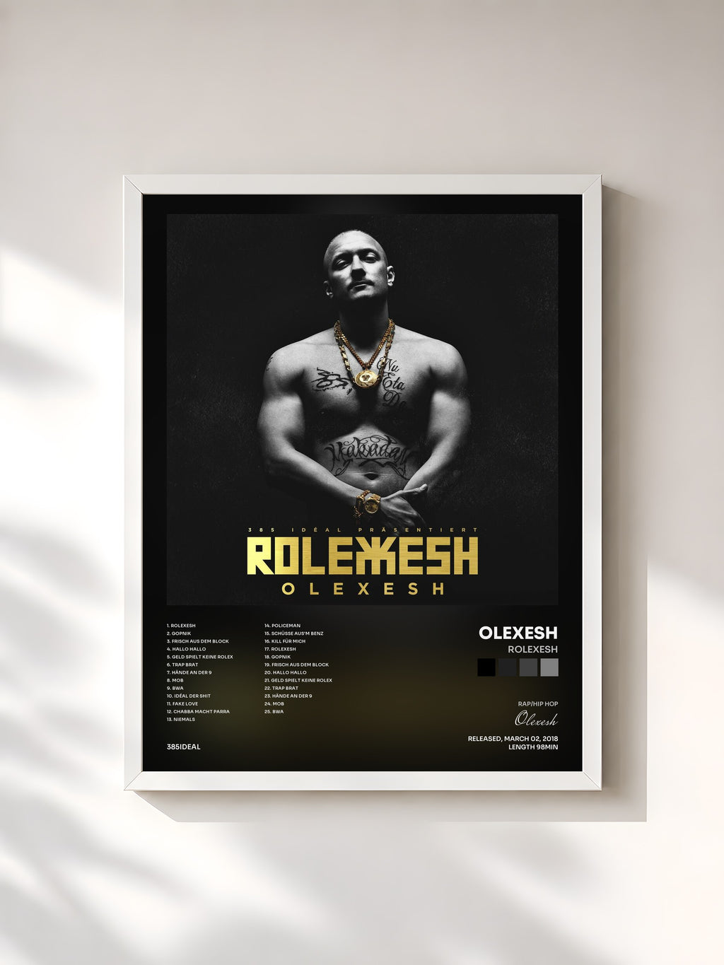 #blanc Tableau de l'album ROLEXESH de Olexesh, cadre blanc, imprimé et encadré en France