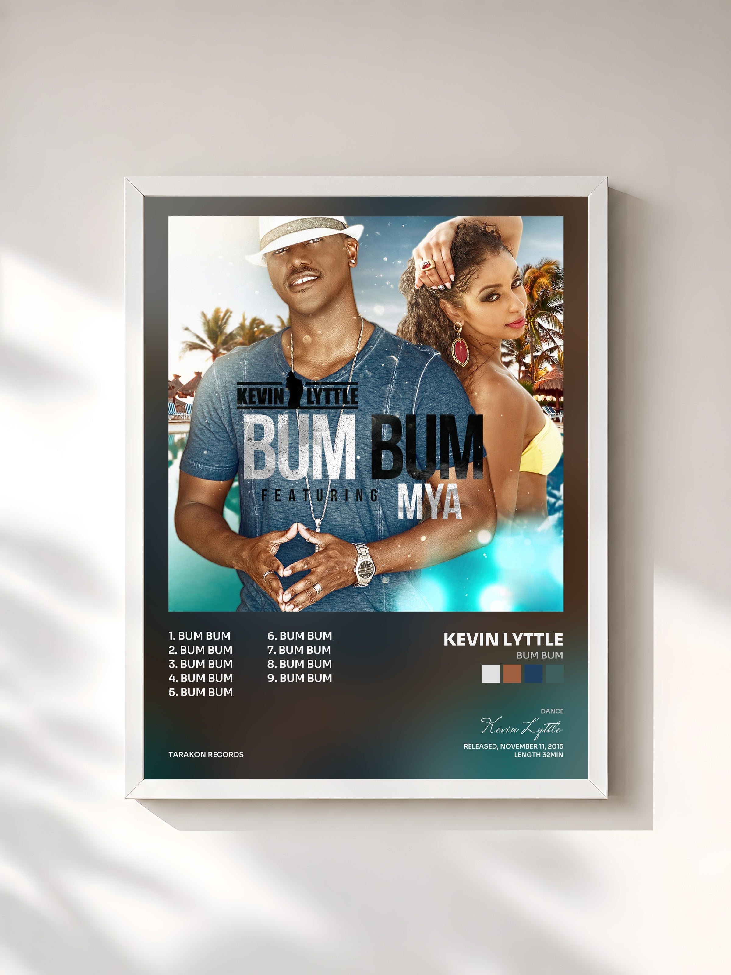 #blanc Tableau de l'album Bum Bum de Kevin Lyttle, cadre blanc, imprimé et encadré en France