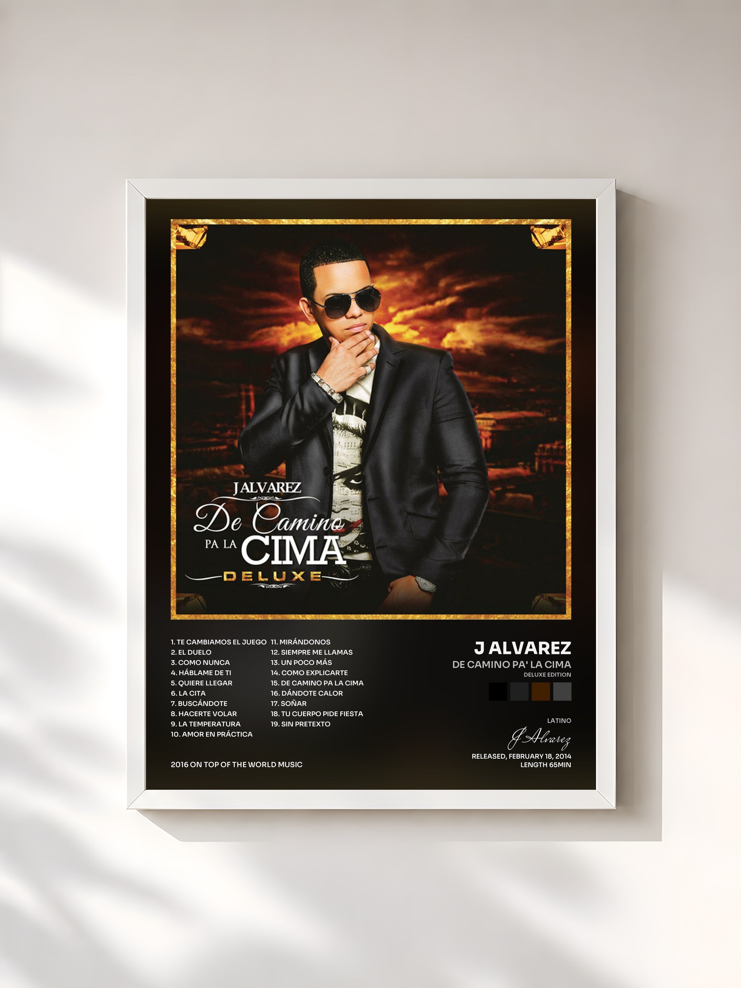 #blanc Tableau de l'album De Camino Pa' la Cima (Deluxe Edition) de J Alvarez, cadre blanc, imprimé et encadré en France