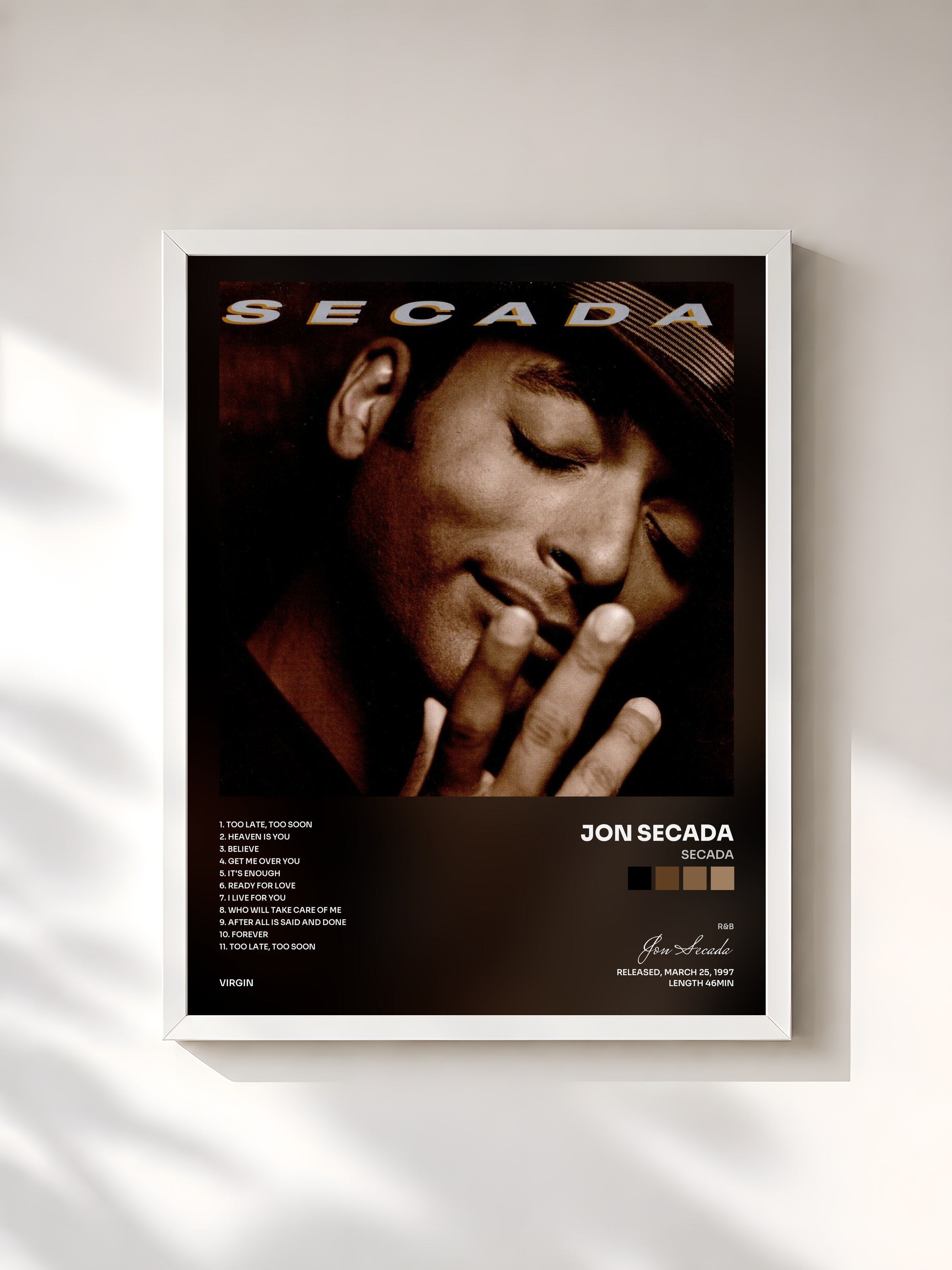 #blanc Tableau de l'album Secada de Jon Secada, cadre blanc, imprimé et encadré en France