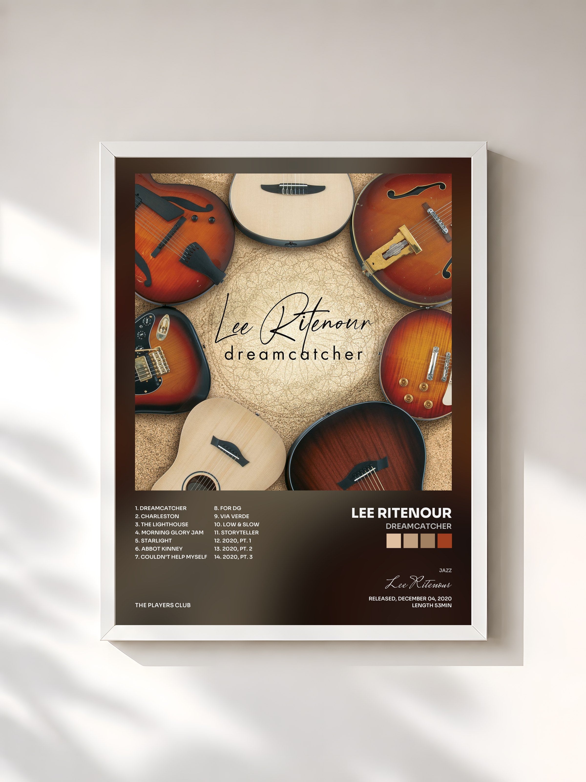 #blanc Tableau de l'album Dreamcatcher de Lee Ritenour, cadre blanc, imprimé et encadré en France