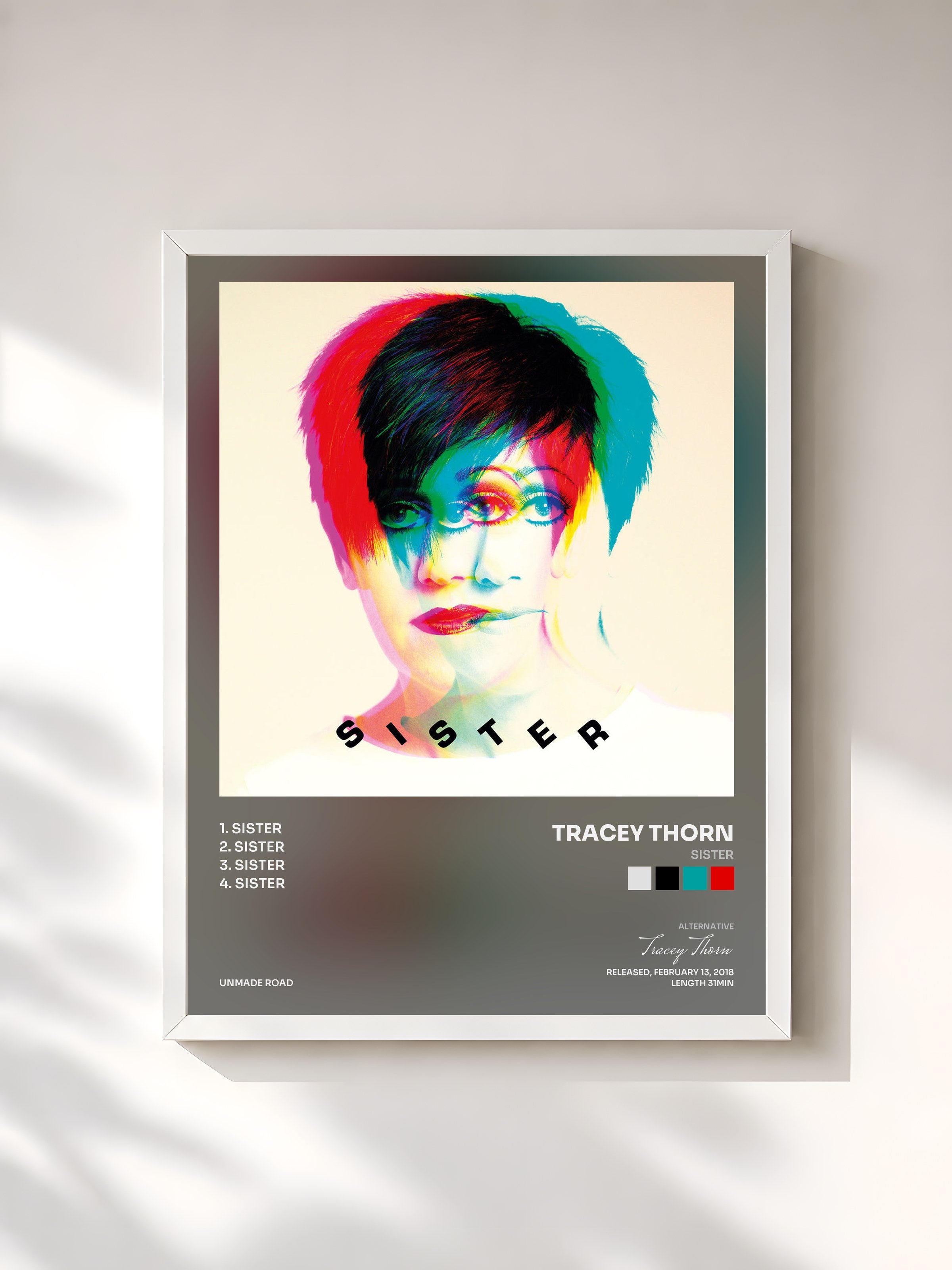 #blanc Tableau de l'album Sister de Tracey Thorn, cadre blanc, imprimé et encadré en France
