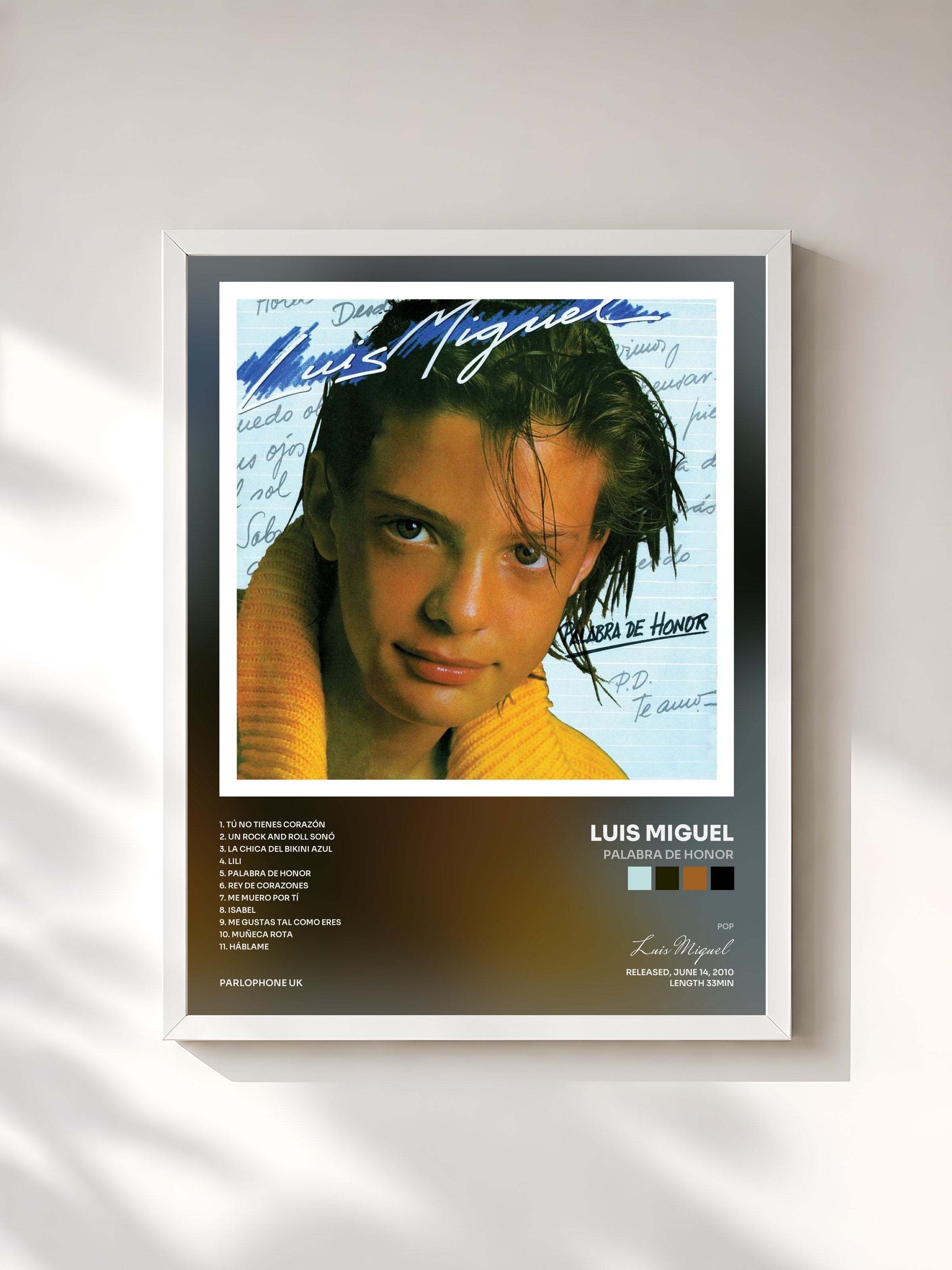 #blanc Tableau de l'album Palabra De Honor de Luis Miguel, cadre blanc, imprimé et encadré en France