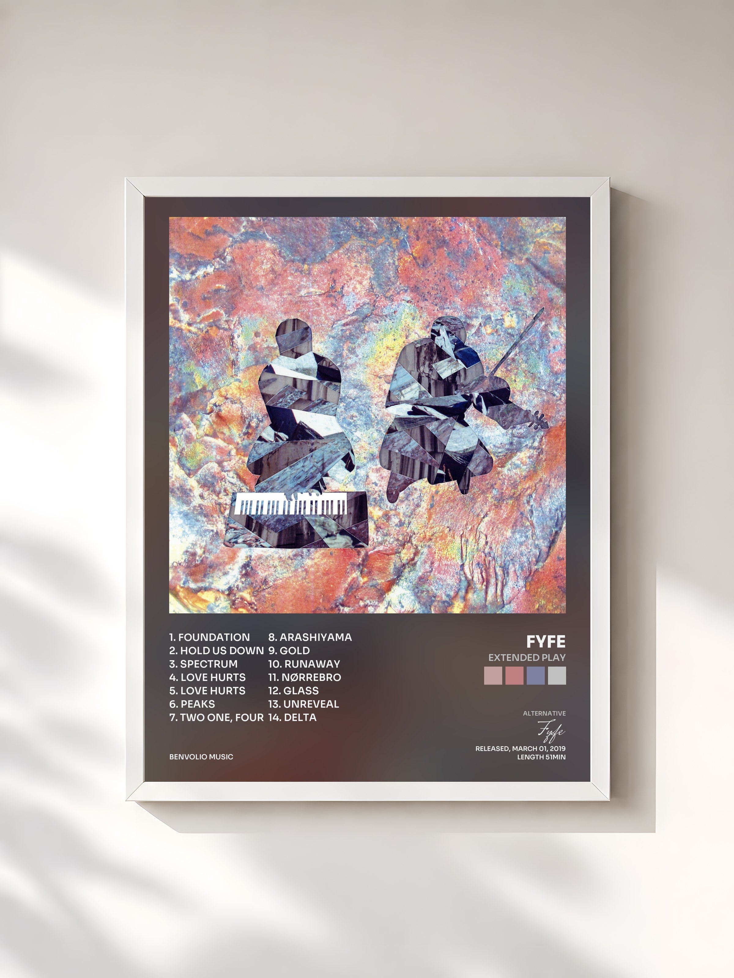 #blanc Tableau de l'album Extended Play de Fyfe, cadre blanc, imprimé et encadré en France