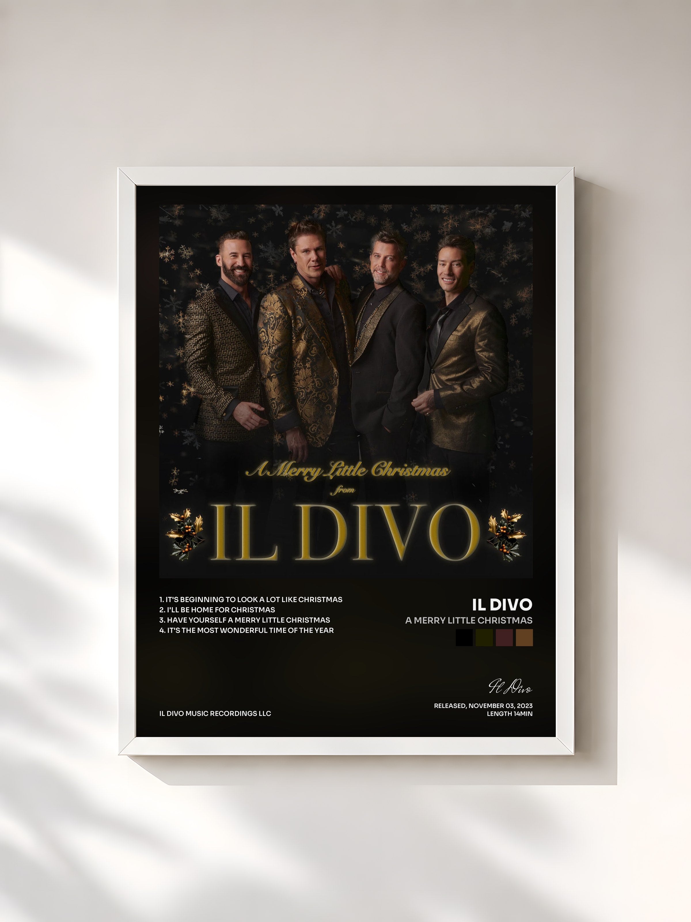 #blanc Tableau de l'album A Merry Little Christmas de Il Divo, cadre blanc, imprimé et encadré en France