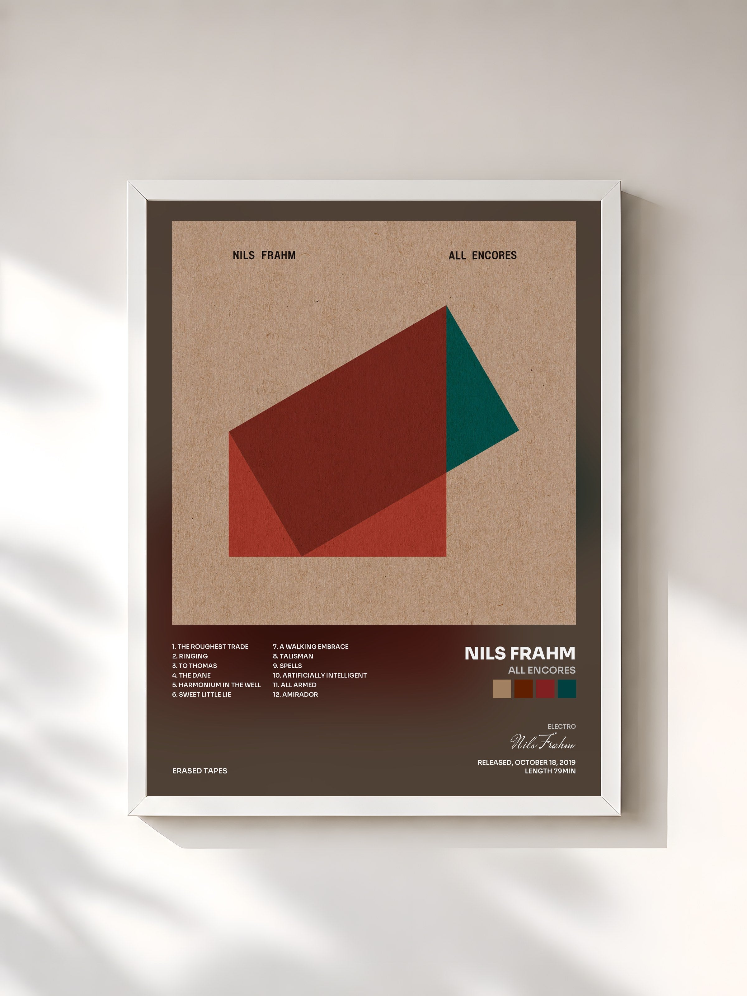 #blanc Tableau de l'album All Encores de Nils Frahm, cadre blanc, imprimé et encadré en France
