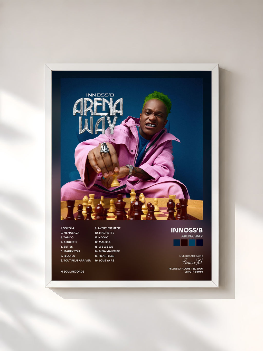 #blanc Tableau de l'album ARENA WAY de Innoss'B, cadre blanc, imprimé et encadré en France