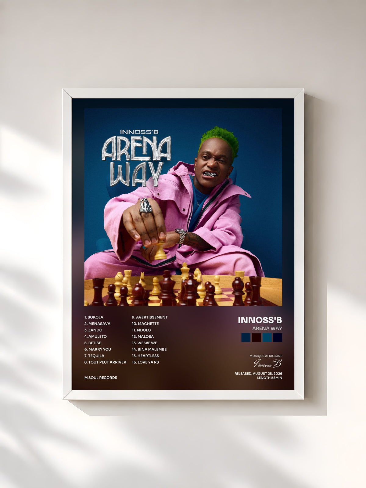 #blanc Tableau de l'album ARENA WAY de Innoss'B, cadre blanc, imprimé et encadré en France