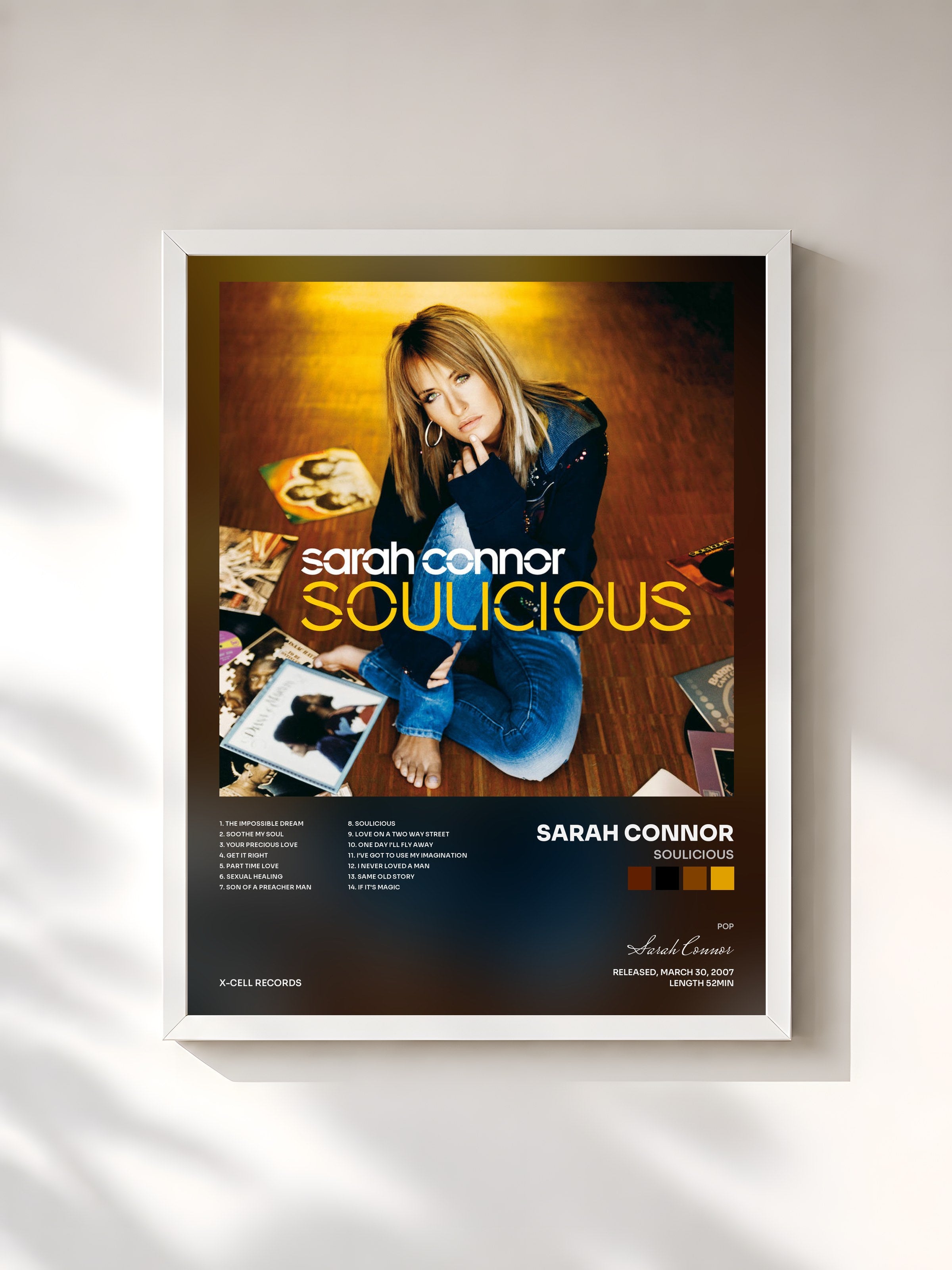 #blanc Tableau de l'album Soulicious de Sarah Connor, cadre blanc, imprimé et encadré en France