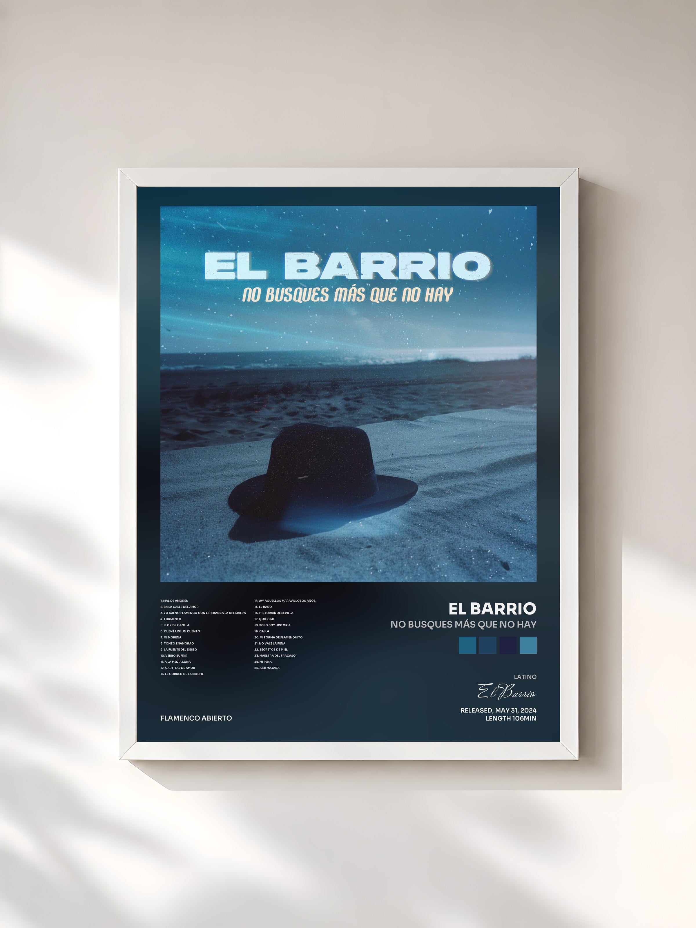 #blanc Tableau de l'album No busques más que no hay de El Barrio, cadre blanc, imprimé et encadré en France
