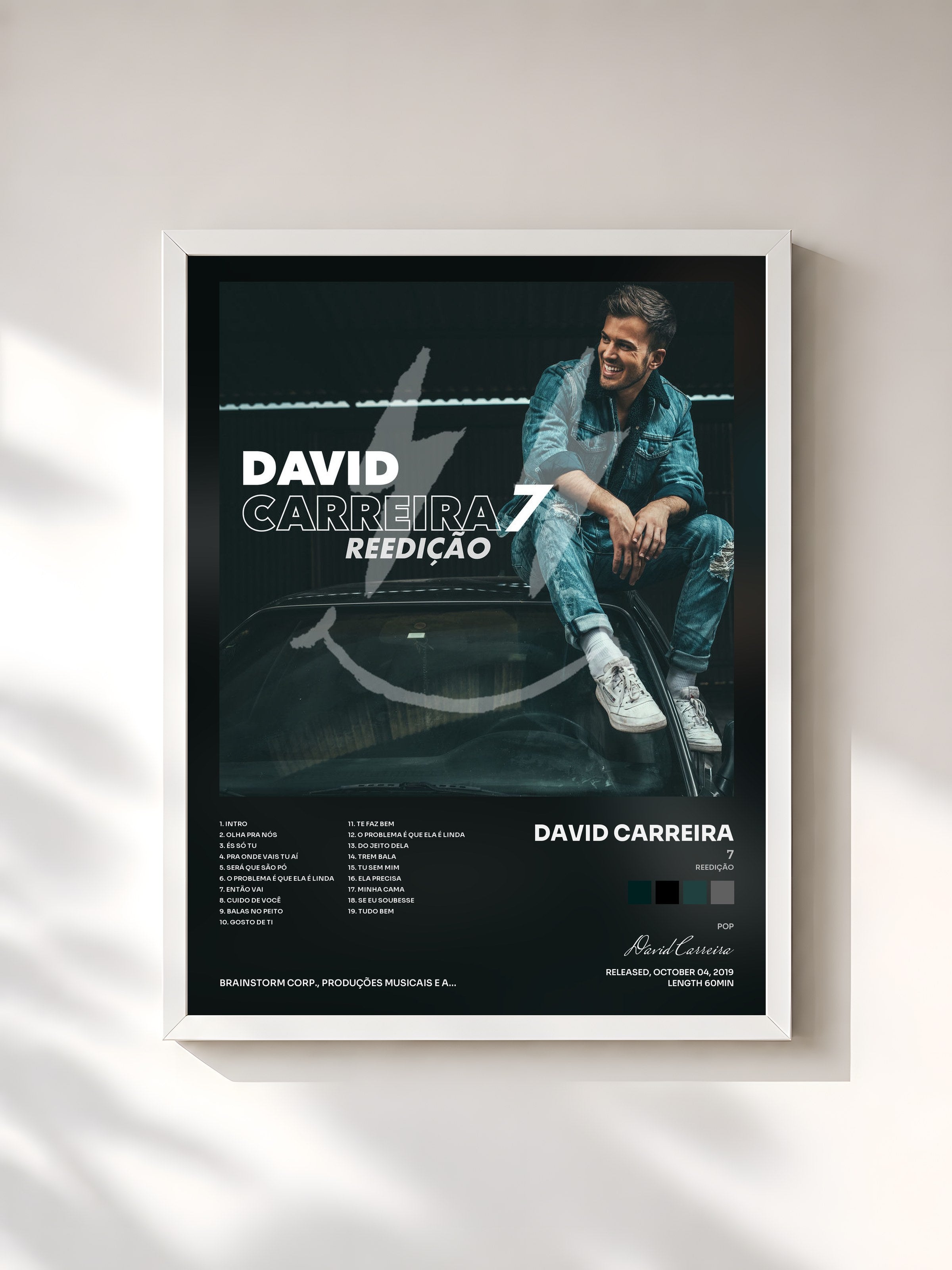 #blanc Tableau de l'album 7 (Reedição) de David Carreira, cadre blanc, imprimé et encadré en France