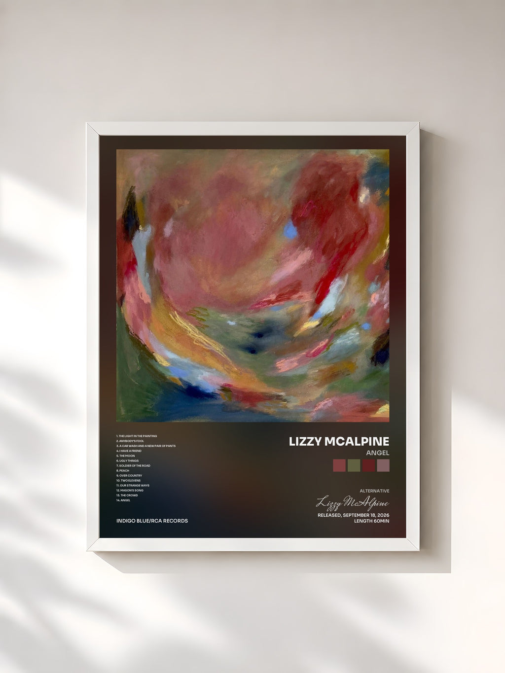#blanc Tableau de l'album Angel de Lizzy McAlpine, cadre blanc, imprimé et encadré en France