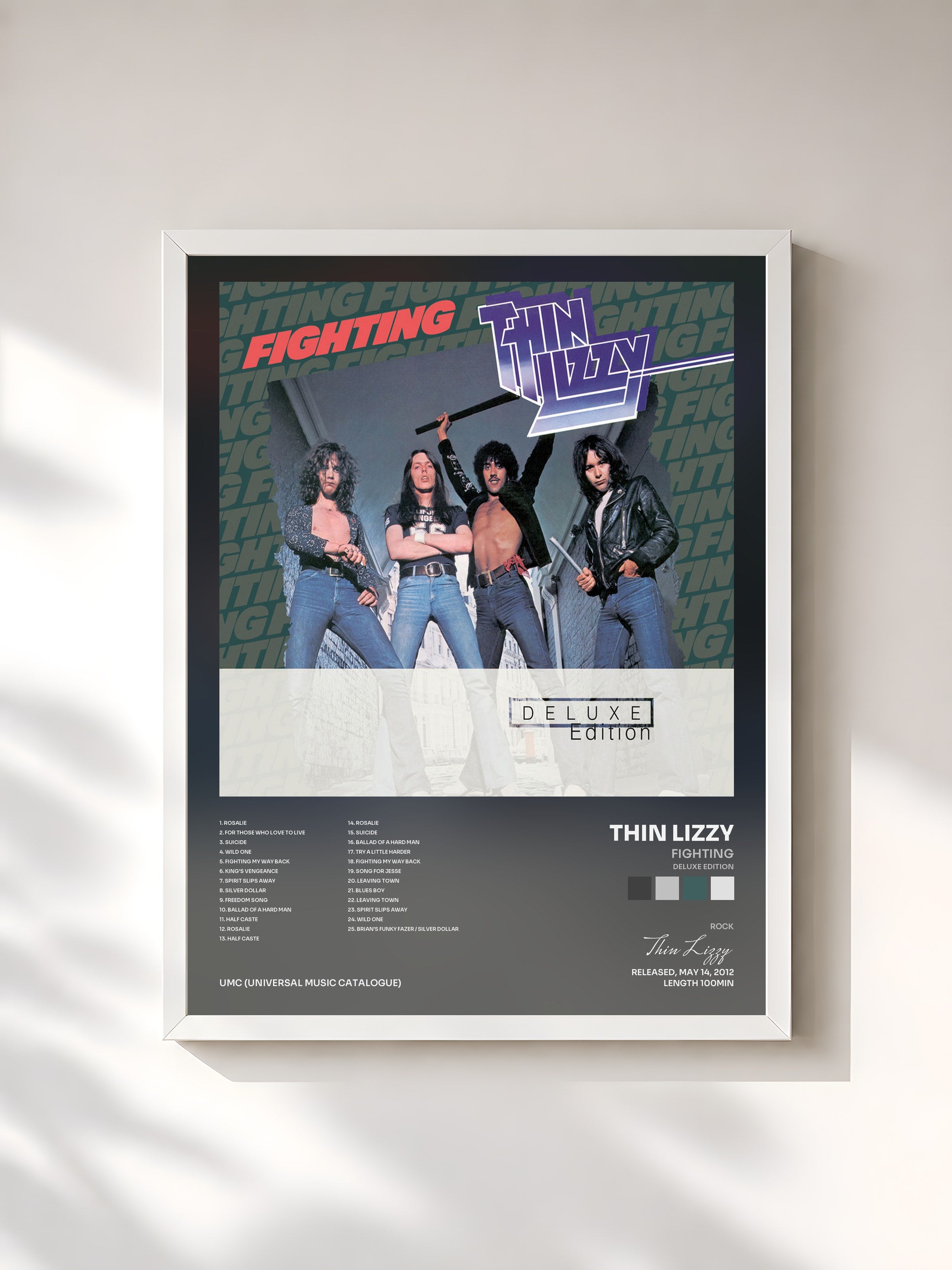 #blanc Tableau de l'album Fighting (Deluxe Edition) de Thin Lizzy, cadre blanc, imprimé et encadré en France