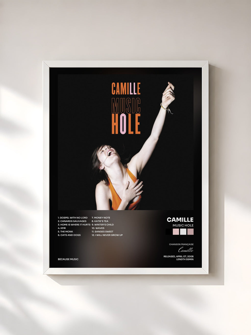 #blanc Music Hole von Camille als gerahmter Kunstdruck, weißer Rahmen, gedruckt und gerahmt in Frankreich