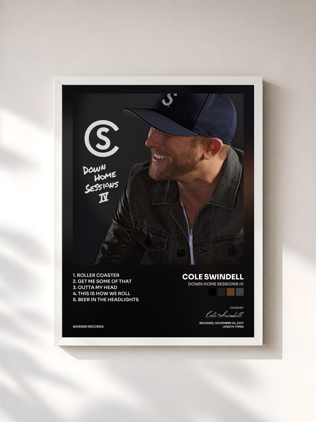 #blanc Tableau de l'album Down Home Sessions IV de Cole Swindell, cadre blanc, imprimé et encadré en France