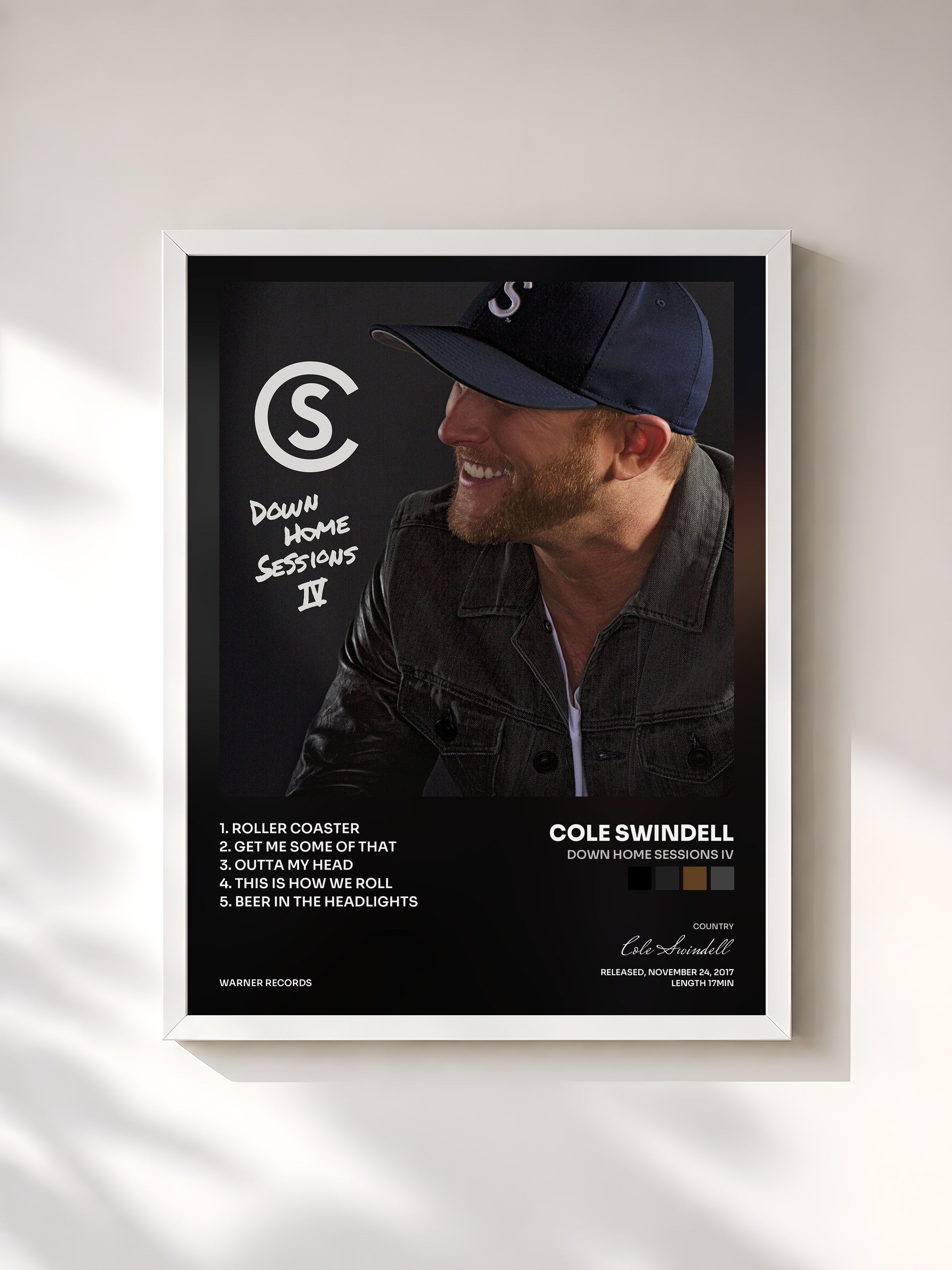 #blanc Tableau de l'album Down Home Sessions IV de Cole Swindell, cadre blanc, imprimé et encadré en France