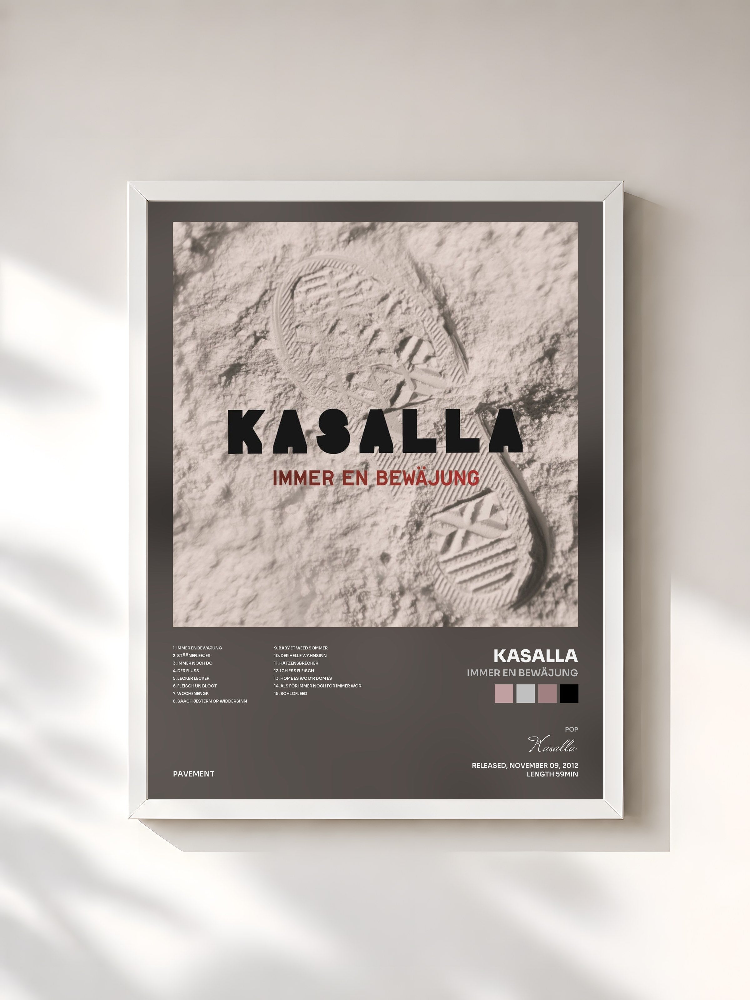 #blanc Tableau de l'album Immer en Bewäjung de Kasalla, cadre blanc, imprimé et encadré en France