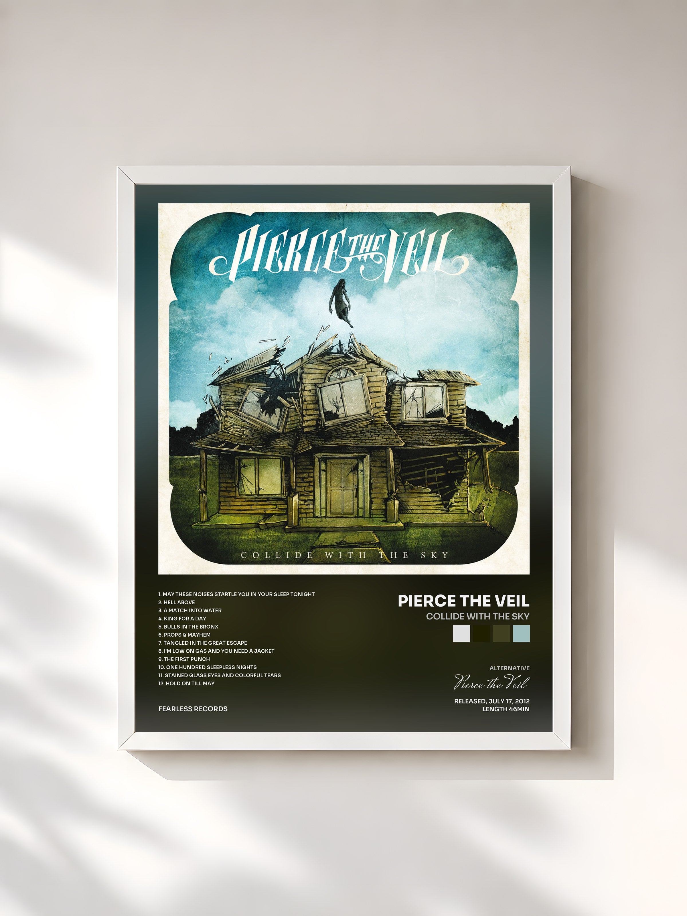 #blanc Tableau de l'album Collide With The Sky de Pierce the Veil, cadre blanc, imprimé et encadré en France