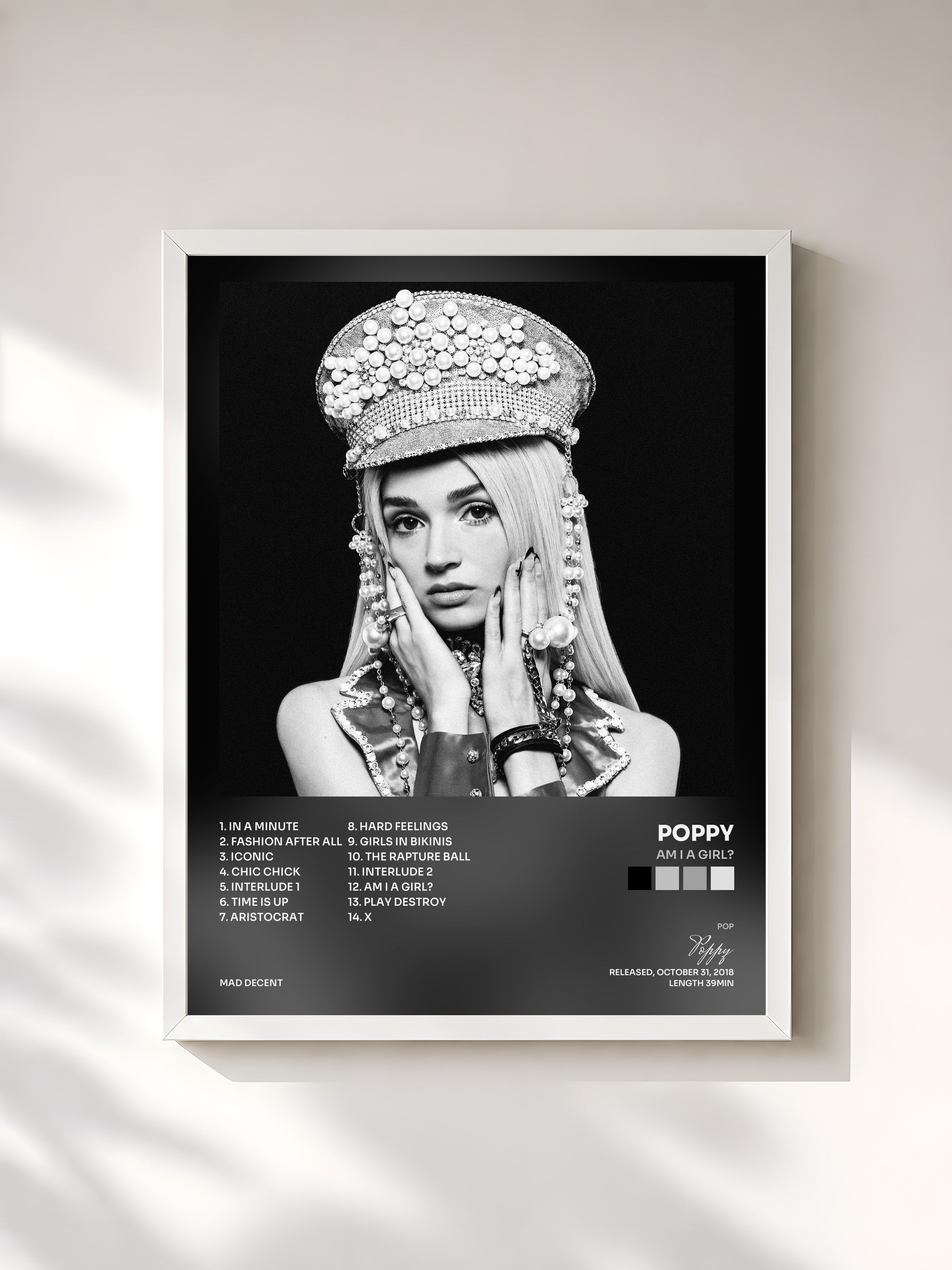 #blanc Tableau de l'album Am I A Girl? de Poppy, cadre blanc, imprimé et encadré en France