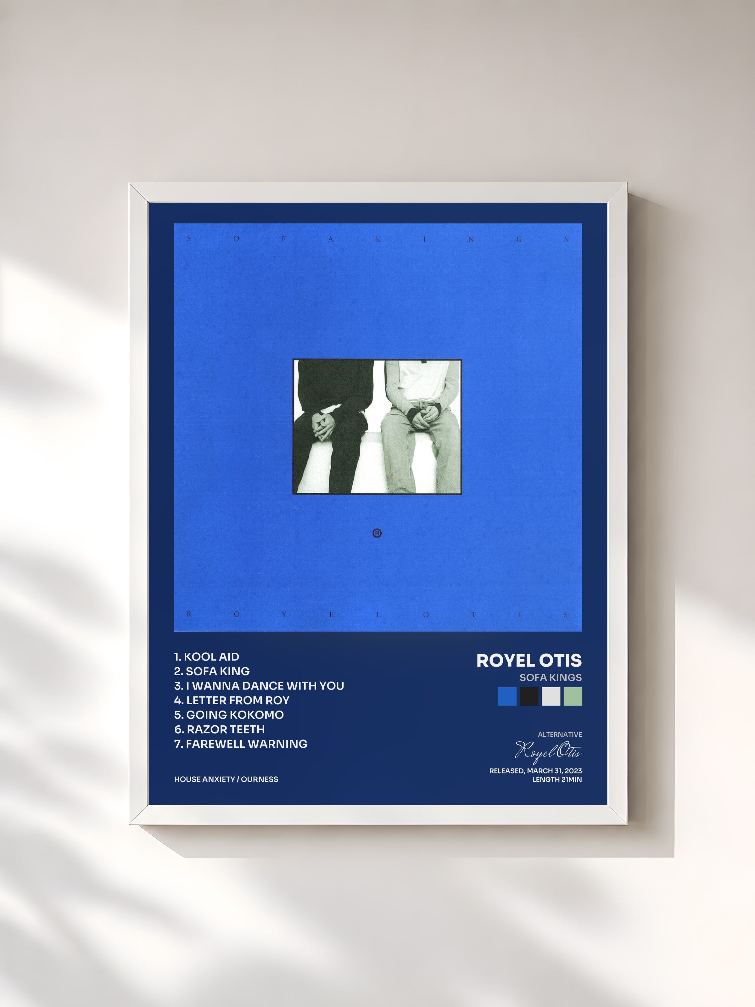 #blanc Tableau de l'album Sofa Kings de Royel Otis, cadre blanc, imprimé et encadré en France