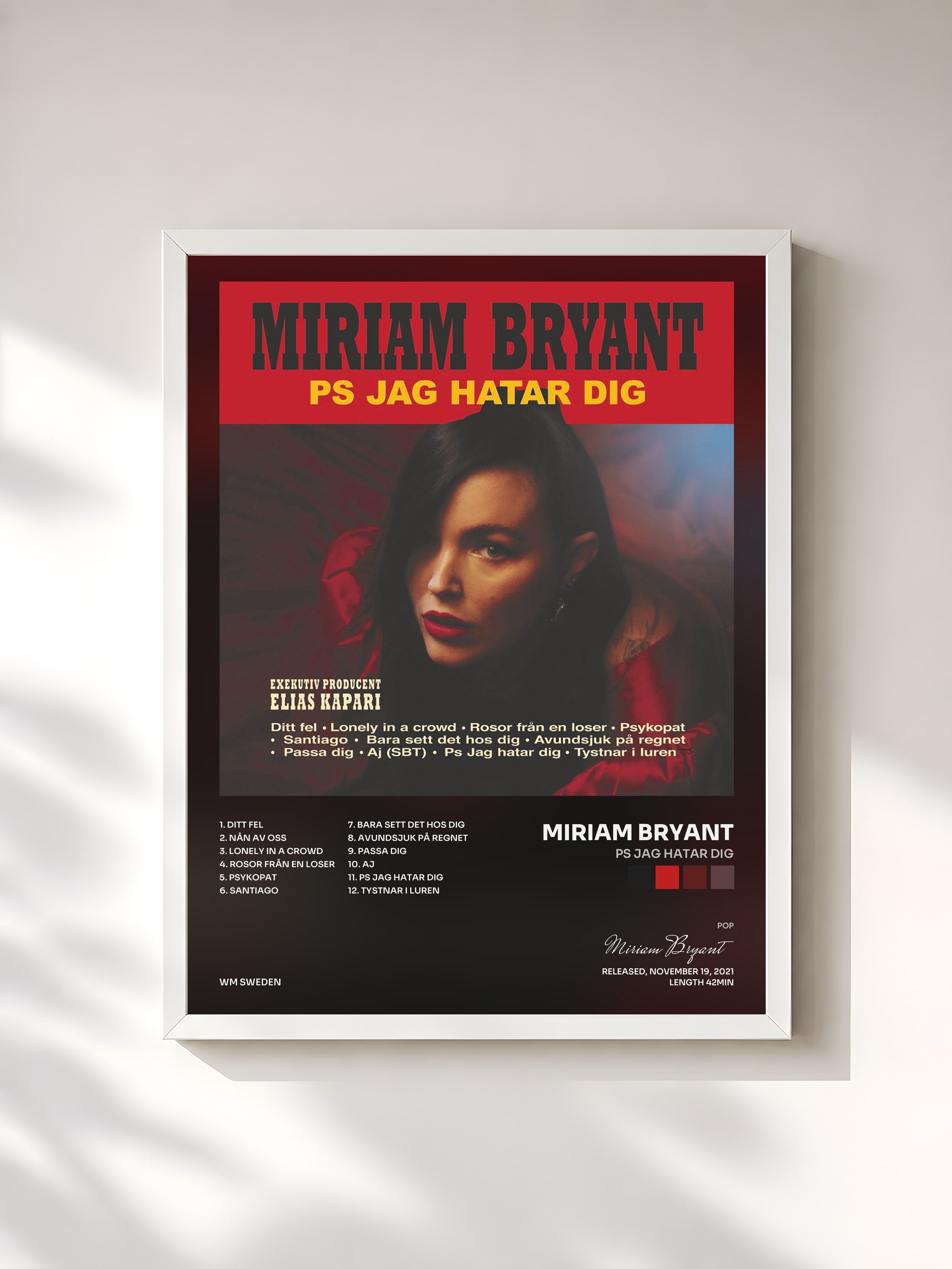 #blanc Tableau de l'album PS jag hatar dig de Miriam Bryant, cadre blanc, imprimé et encadré en France